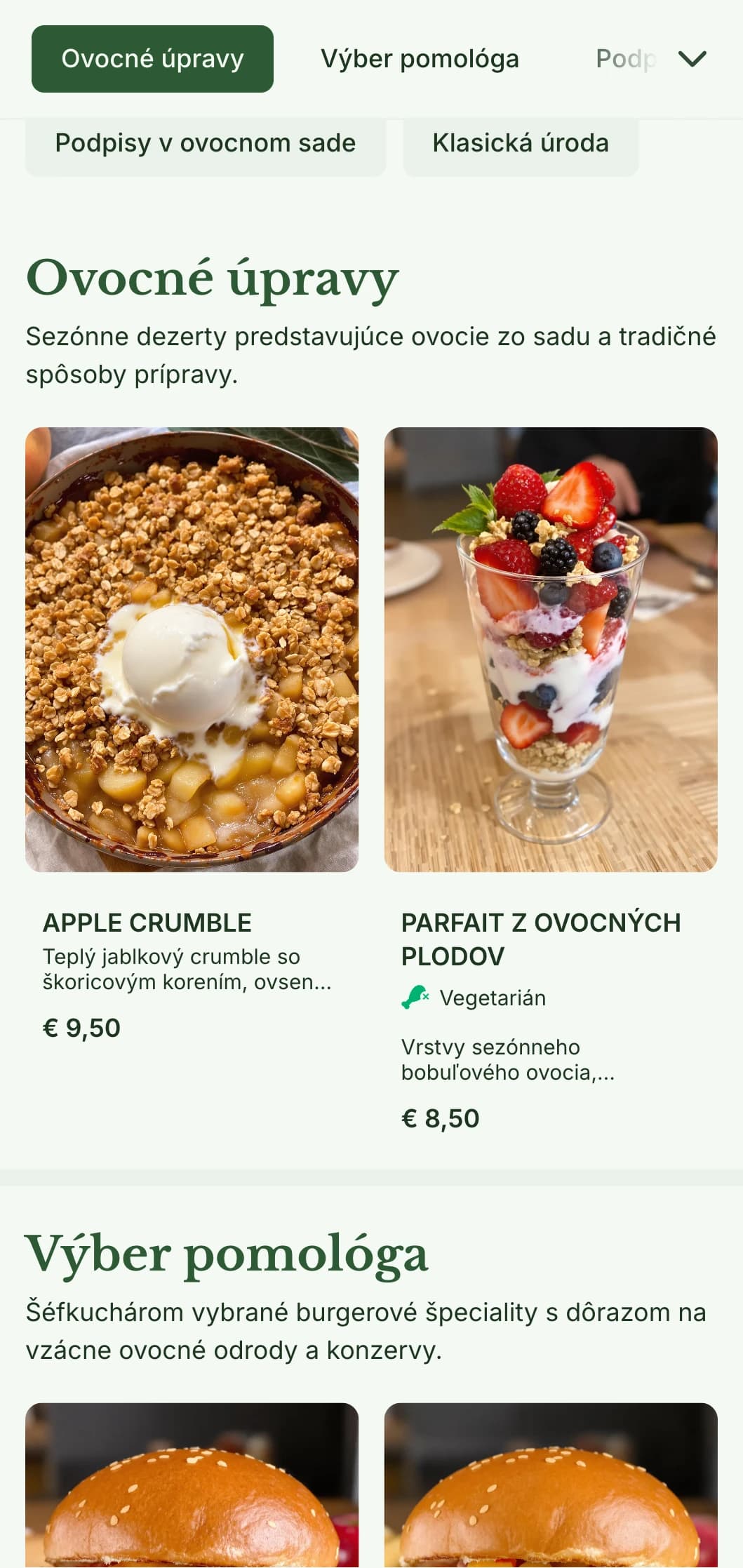Burgerová reštaurácia inšpirovaná ovocným sadom, ktorá ponúka sezónne produkty a cider.
