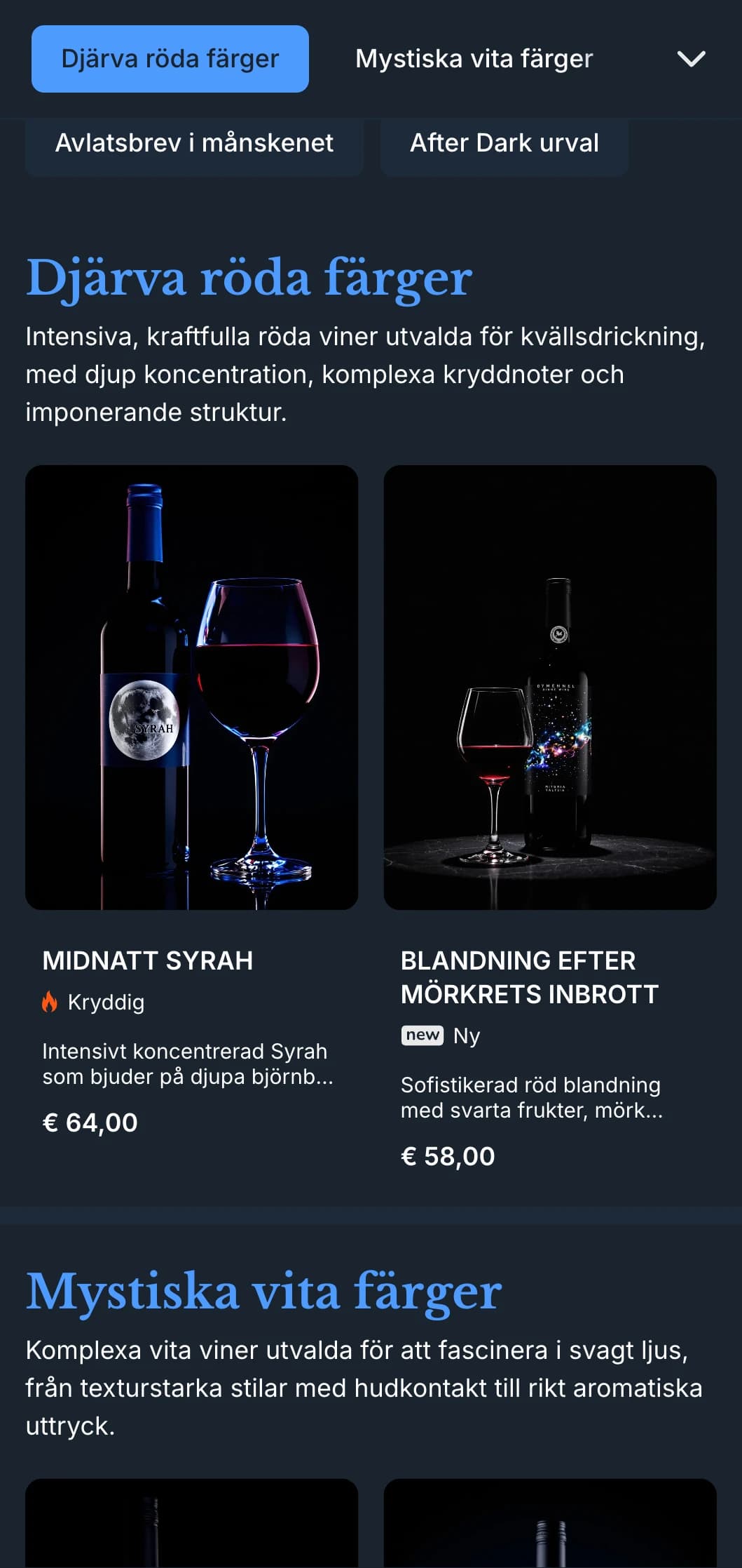 Djupt atmosfärisk mall för vinlista med elektriskt blå accenter mot midnattsbakgrund, perfekt för kvällsställen och exklusiva vinupplevelser.