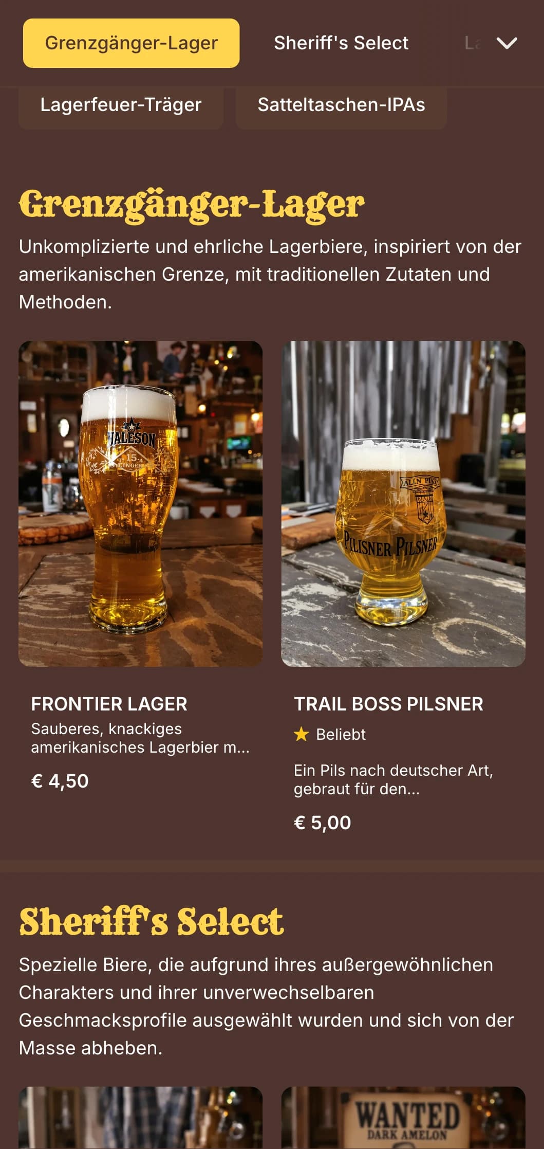 Ein vom Wilden Westen inspiriertes Design mit verwitterten Texturen und Westerntypografie, perfekt für Bars im Saloon-Stil und thematische Brauereien.
