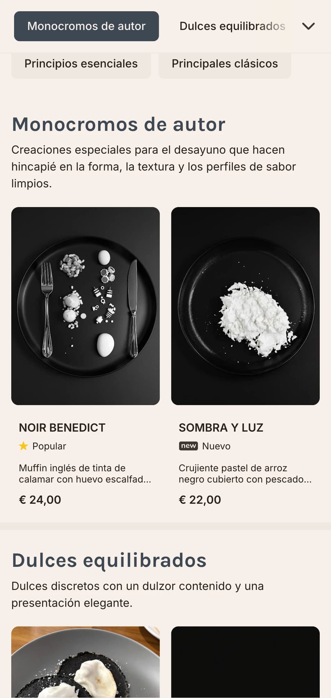 Desayunos elegantes y con estilo presentados en una llamativa paleta monocromática para los comensales preocupados por el diseño.