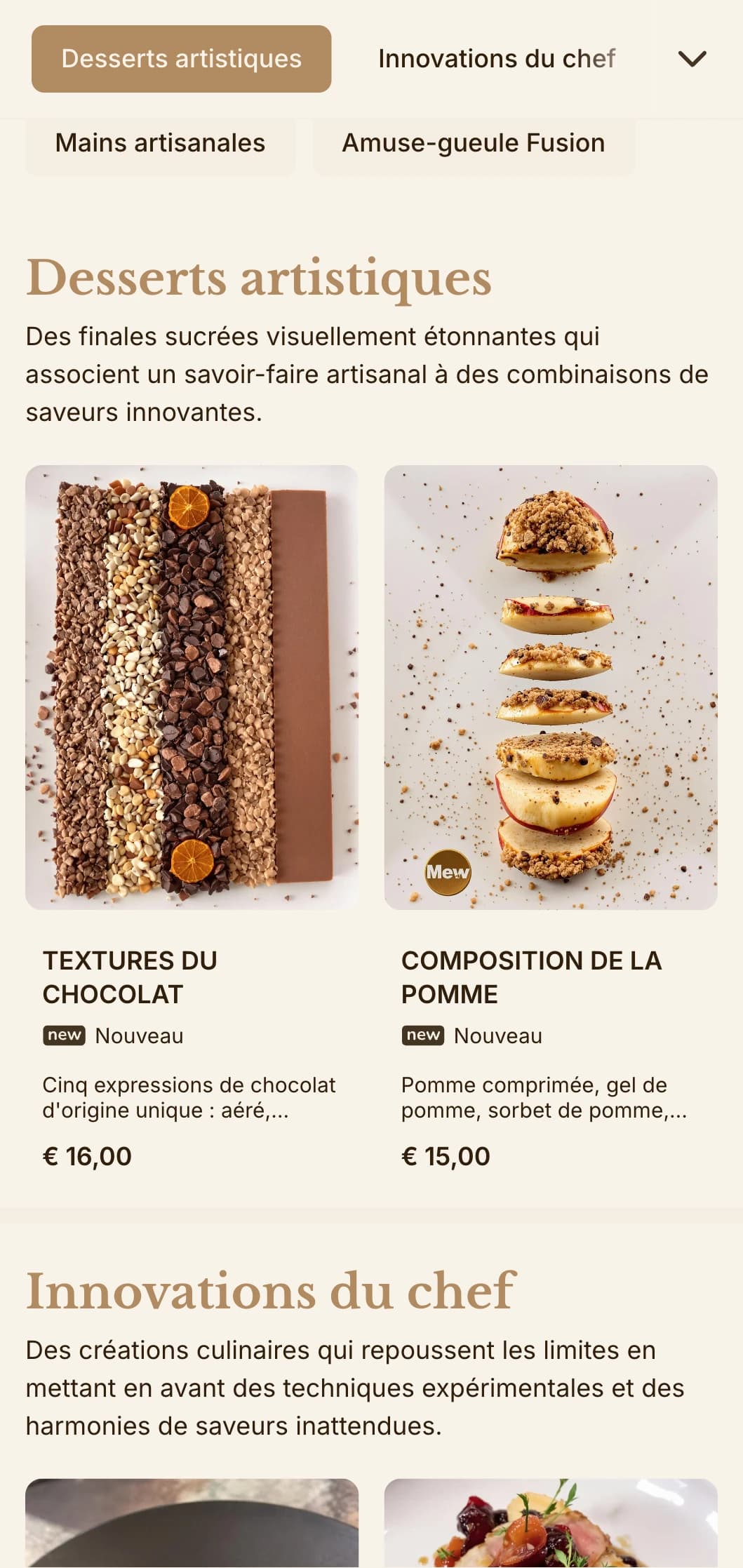 Fusion sophistiquée de l'esthétique artisanale et de la présentation gastronomique, idéale pour les établissements culinaires innovants.