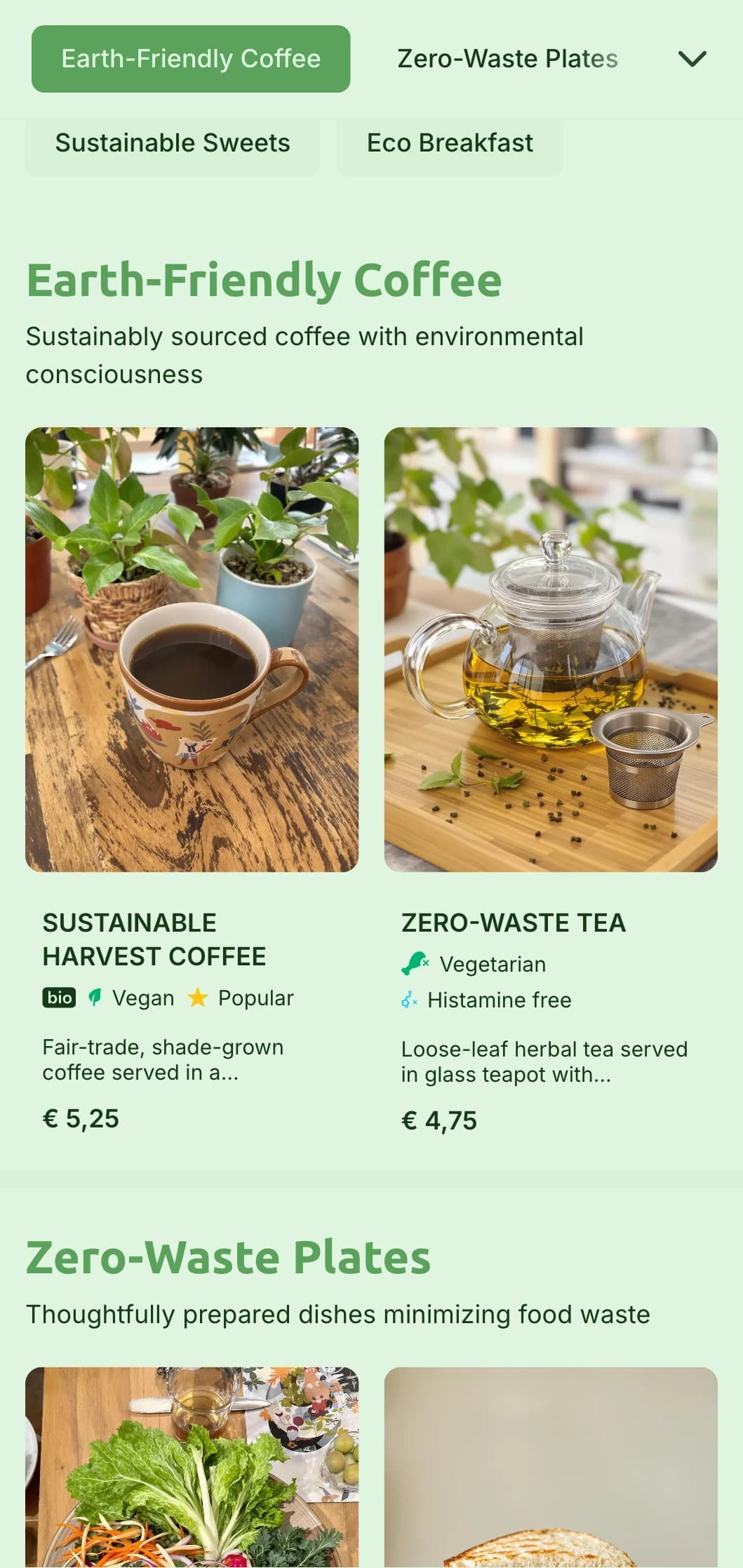 Earthy green design highlighting organic ingredients for farm-to-table cafes and eco-eateries.