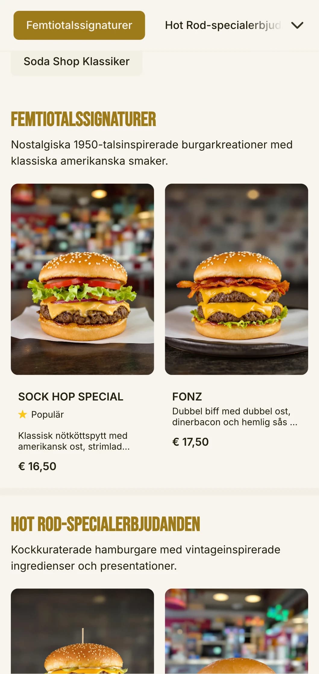 1950-talsinspirerad hamburgerbutik med rutmönster och nostalgiska läskbutikselement.