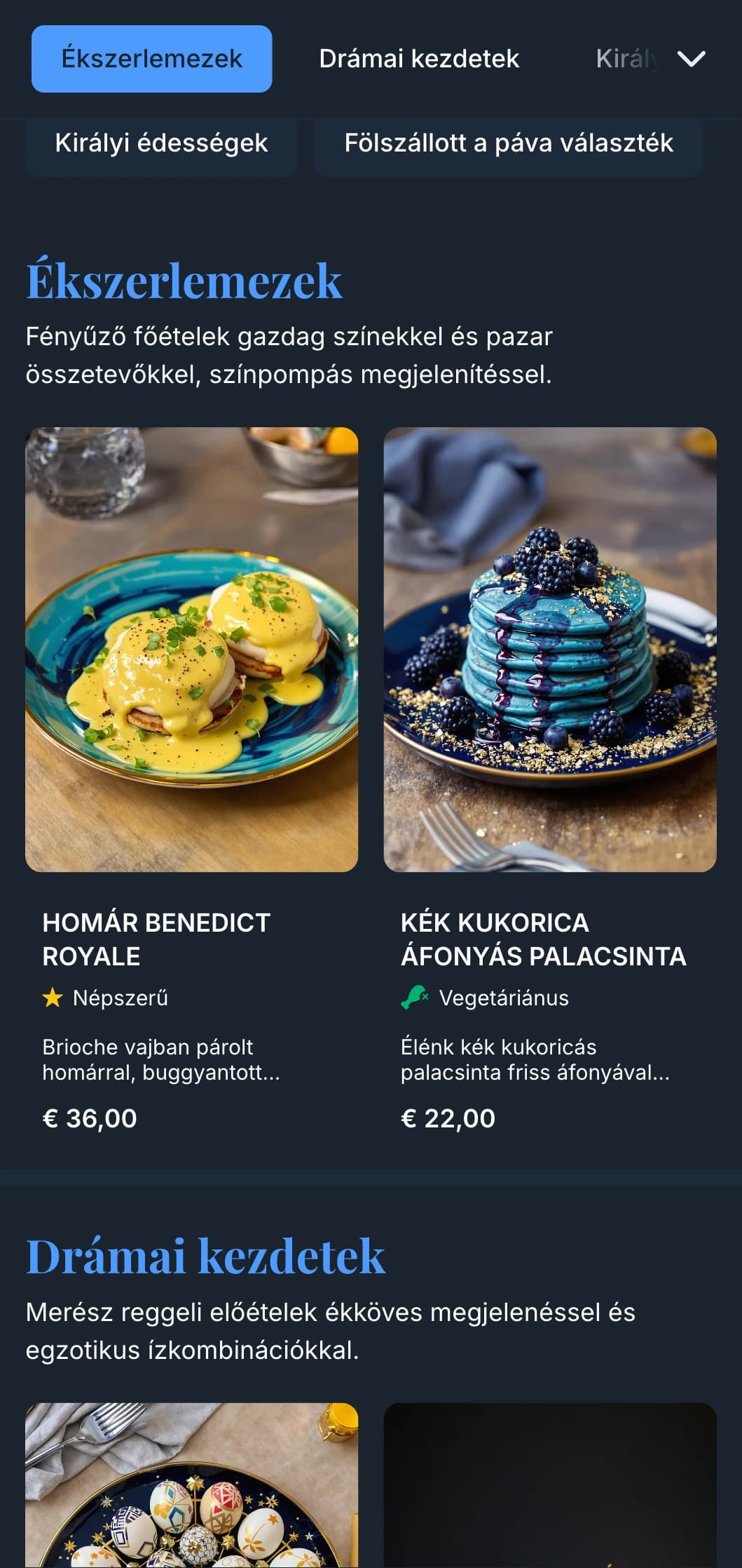 Gazdag, ékszertónusú brunch sablon elegáns részletekkel, amely luxuskávézókba és különleges alkalmi brunchokra alkalmas.