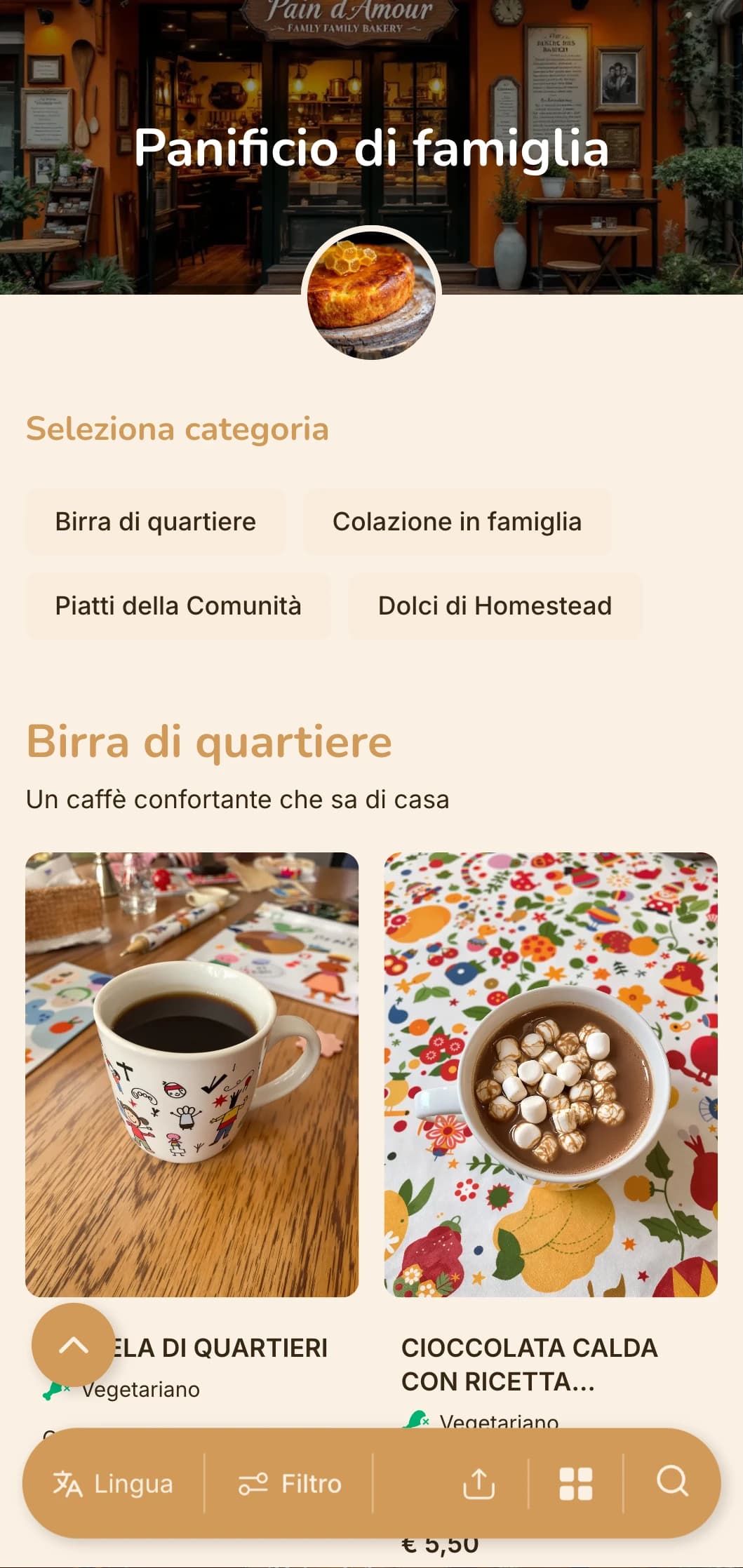 Design arancione caldo con elementi casalinghi per panetterie a conduzione familiare e caffè di quartiere.