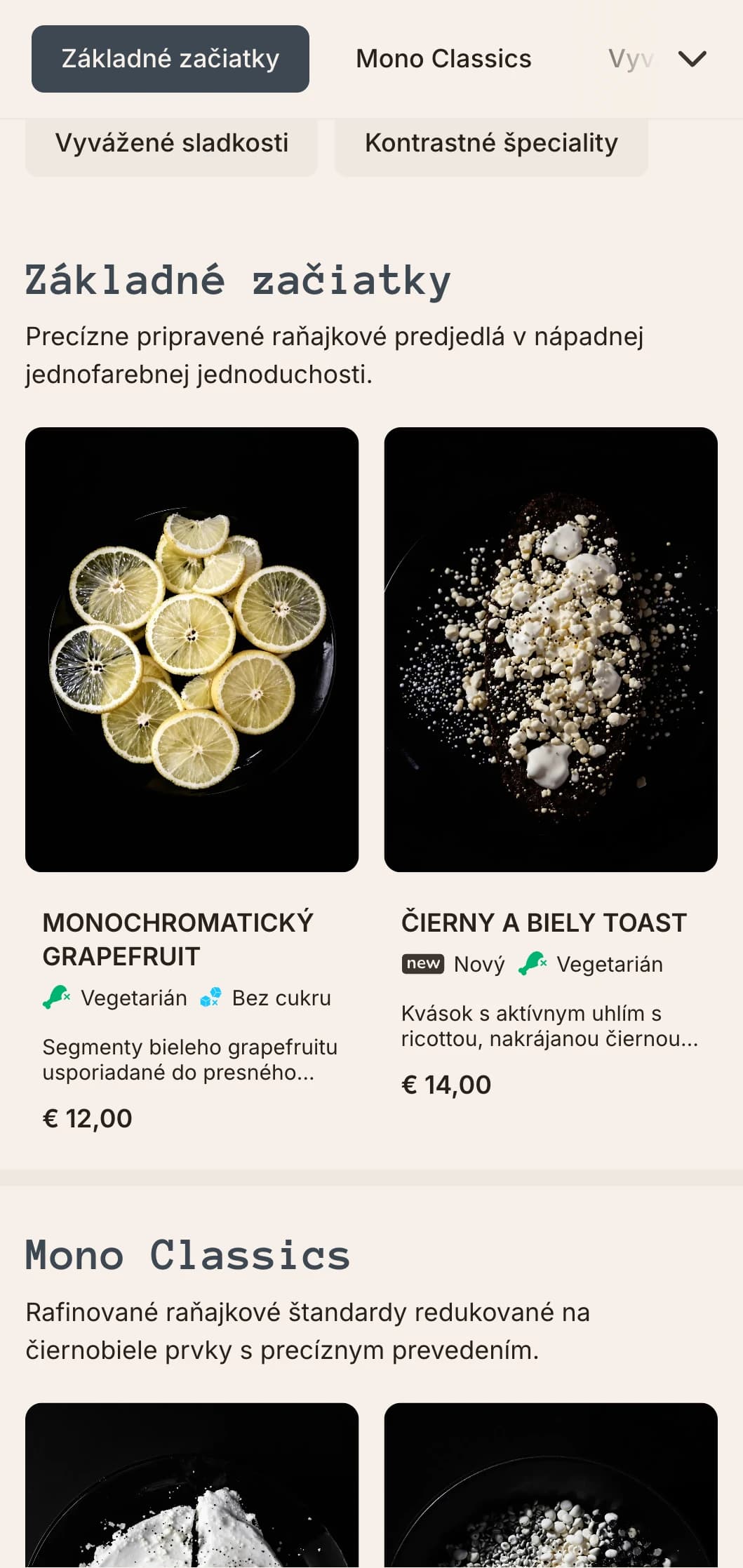 Elegantné, jednofarebné ranné varianty s precíznym zložením a modernými chuťovými profilmi.
