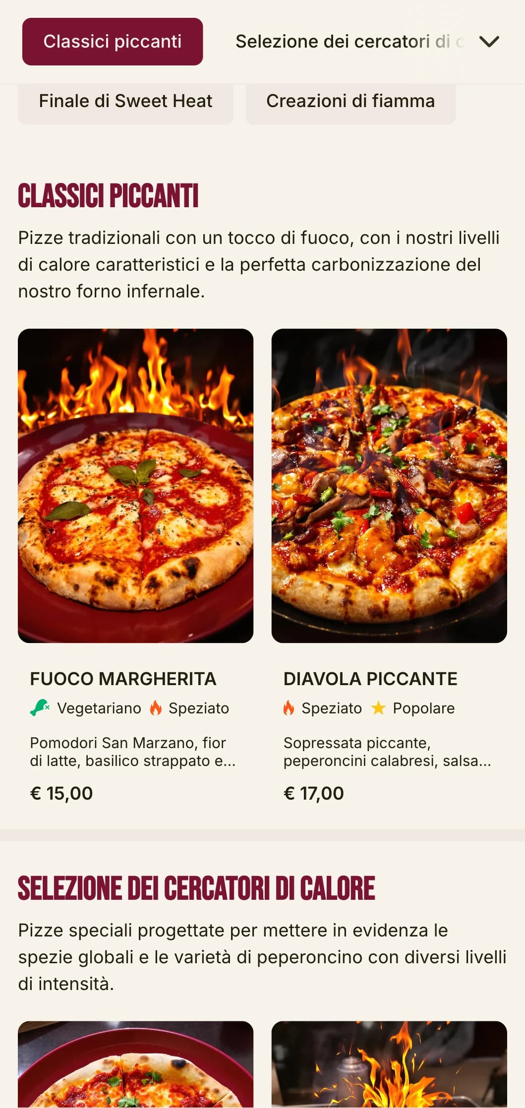 Menu pizza ad alta energia con tipografia audace e colori vivaci per gli specialisti della pizza piccante.