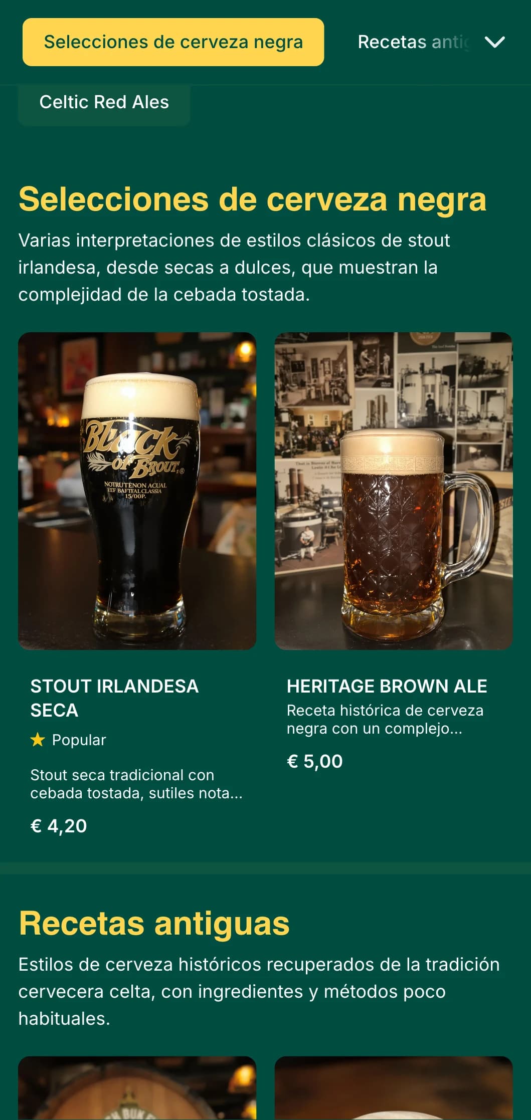 Plantilla tradicional irlandesa inspirada en los pubs, con tonos esmeralda y detalles de nudos celtas, perfecta para establecimientos de temática irlandesa.