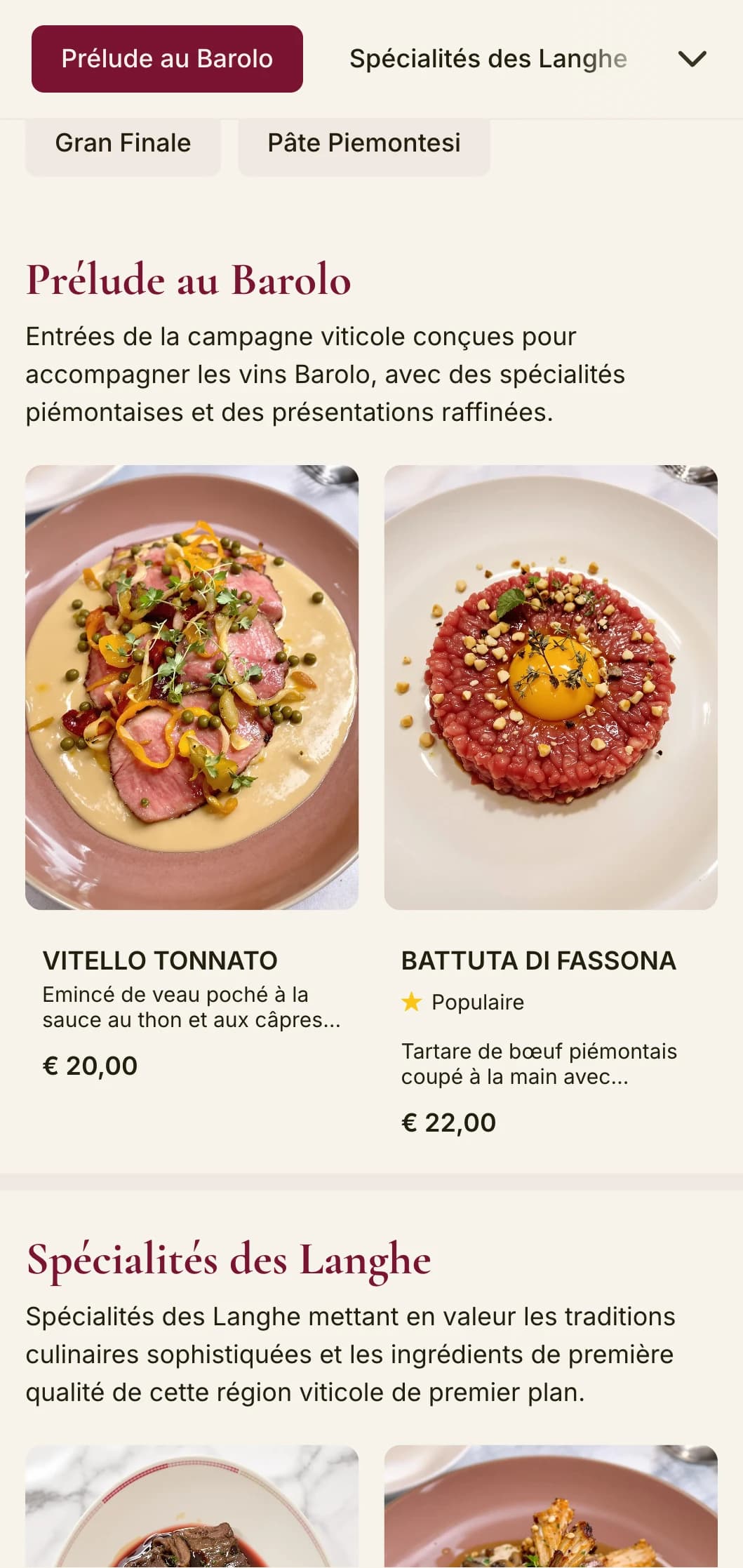 Un design sophistiqué avec des rouges profonds célébrant la célèbre tradition vinicole du Piémont, le Barolo.