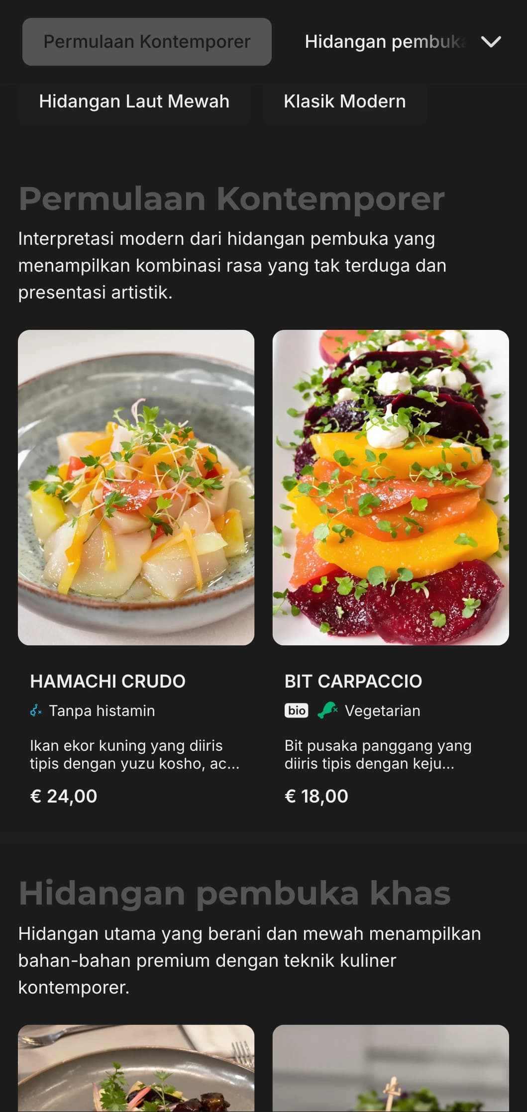 Kemewahan kontemporer dengan desain minimalis yang berani, cocok untuk tempat makan eksklusif dan pengalaman restoran kelas atas.