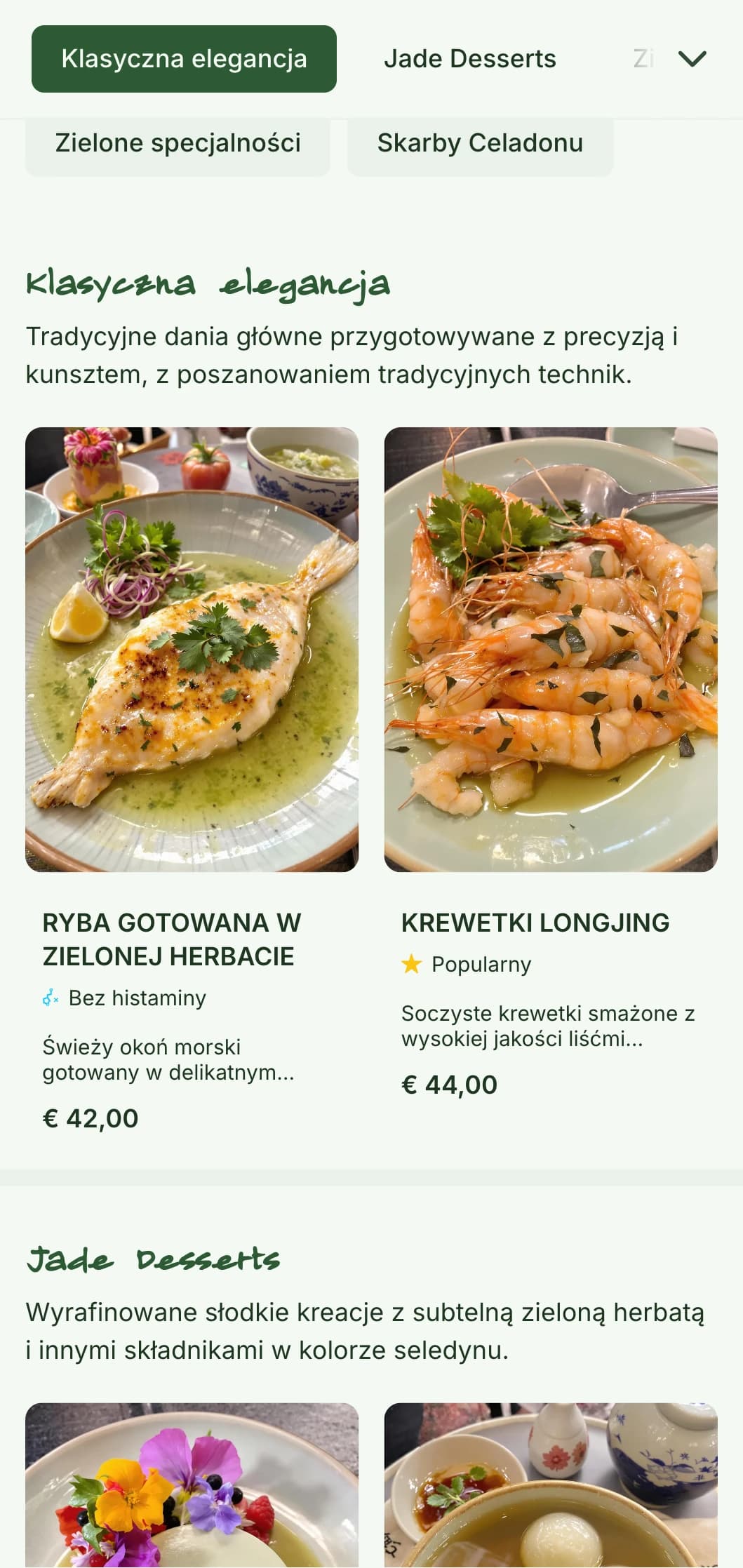 Wyrafinowane chińskie menu inspirowane ceramiką celadonową, z eleganckimi wzorami zapewniającymi wyrafinowane doznania kulinarne.