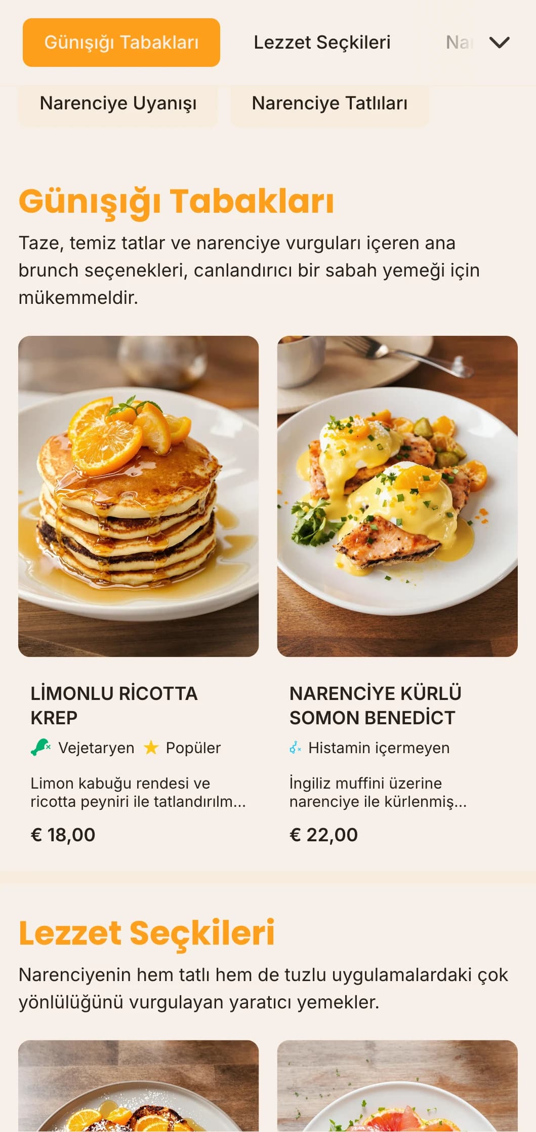 Meyve suyu barları ve sağlık odaklı kafeler için mükemmel, lezzetli turuncu vurgulara sahip parlak, enerjik brunch şablonu.