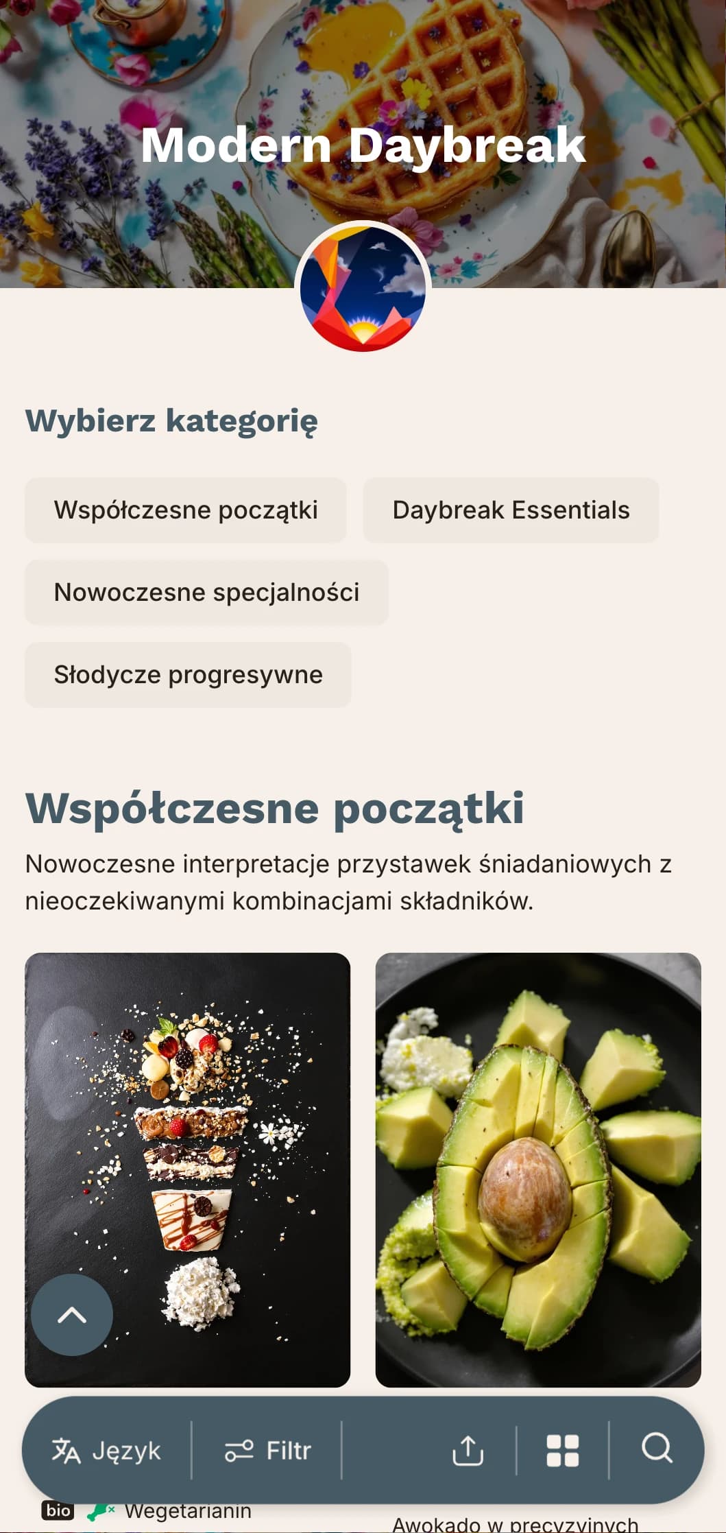 Współczesna poranna oferta z innowacyjnymi technikami i nieoczekiwanymi połączeniami smakowymi dla żądnych przygód rannych ptaszków.