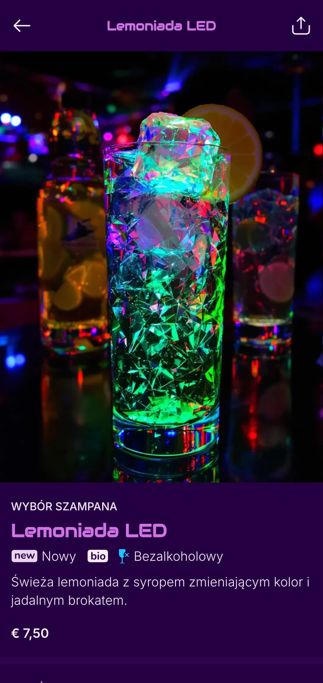 Odważny, fioletowy, inspirowany neonami wzór dla energicznych klubów nocnych i barów tanecznych.
