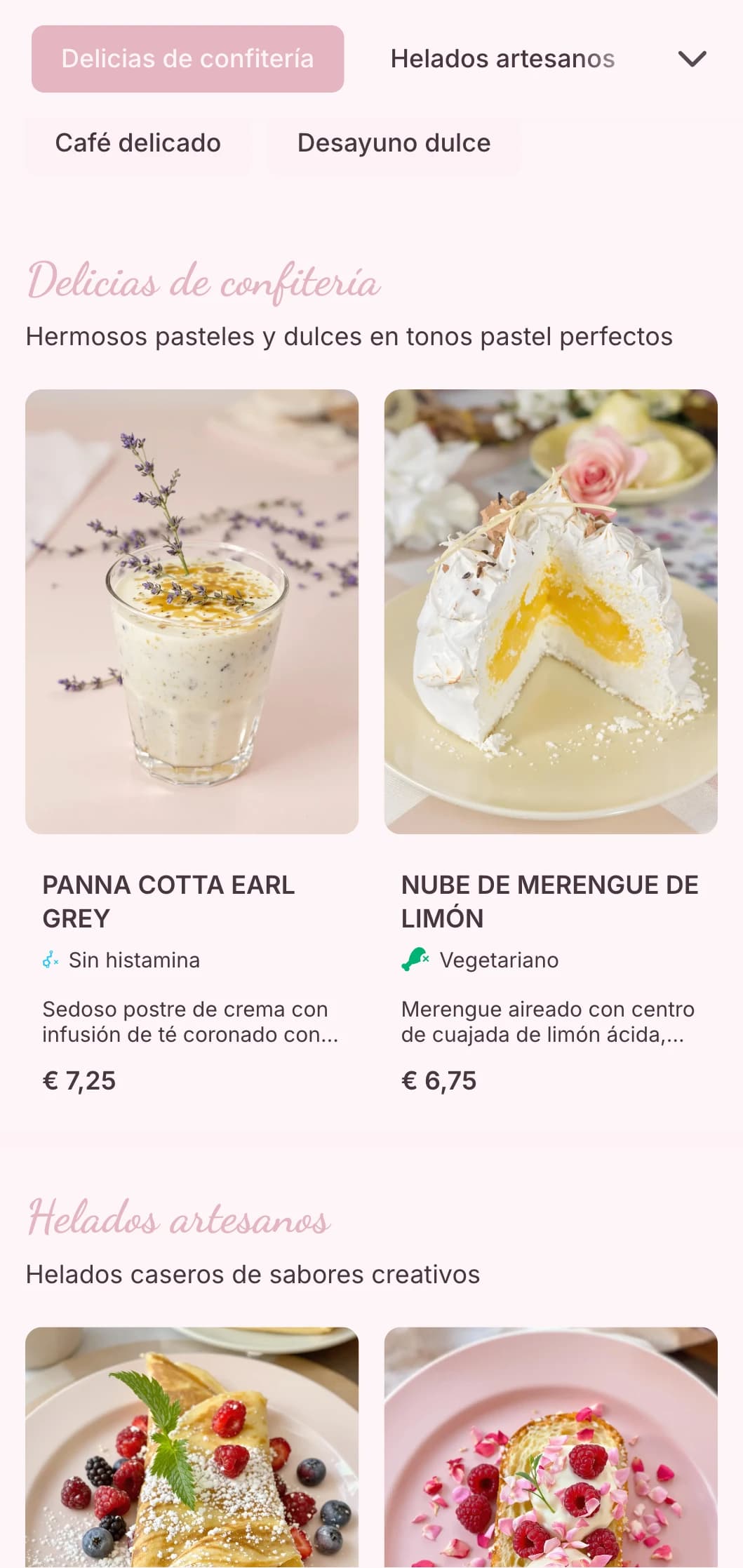 Dulce diseño en tonos pastel con elementos lúdicos para cafeterías de postres y heladerías.