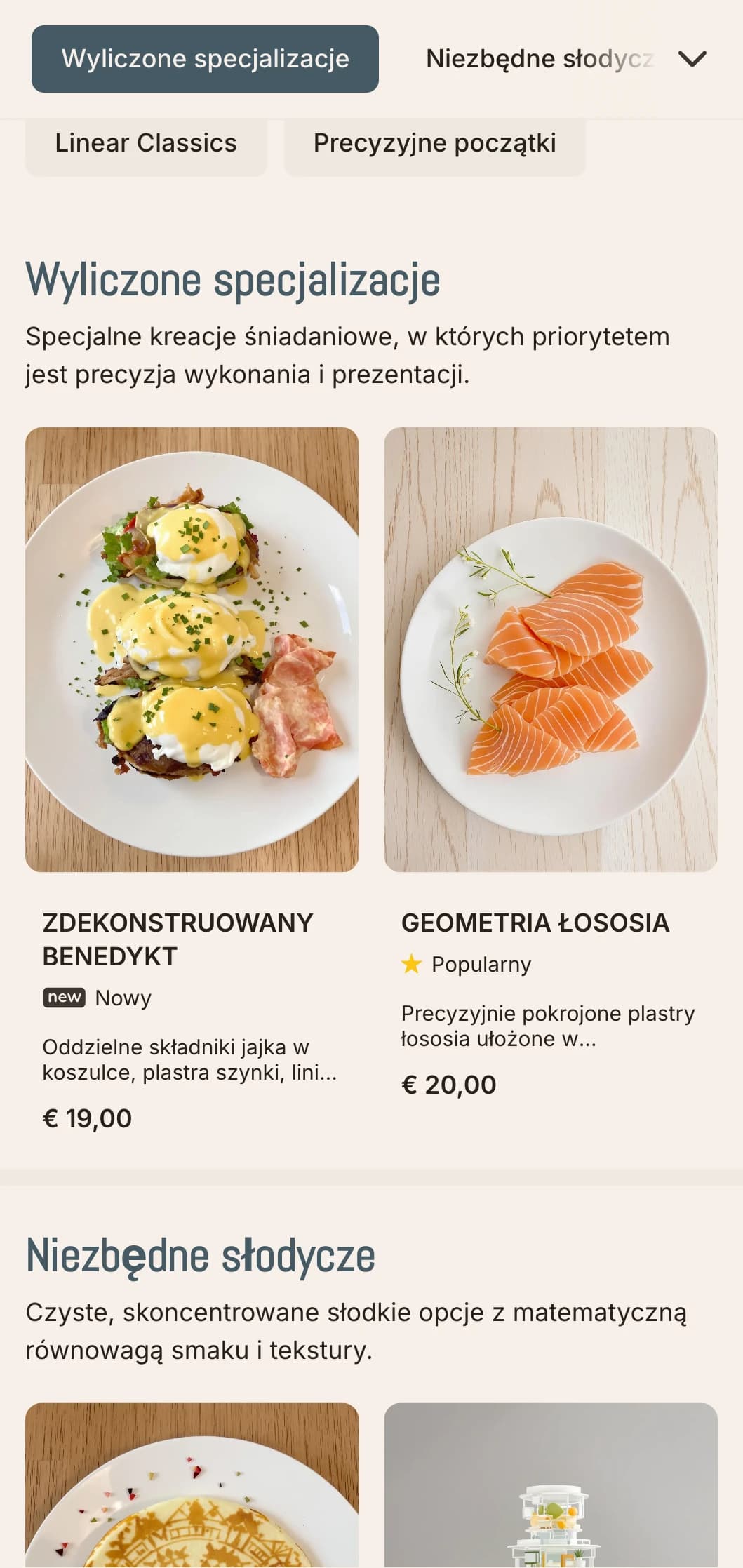 Czyste, precyzyjnie zaaranżowane opcje śniadaniowe z minimalistyczną prezentacją i starannie wyważonymi smakami.