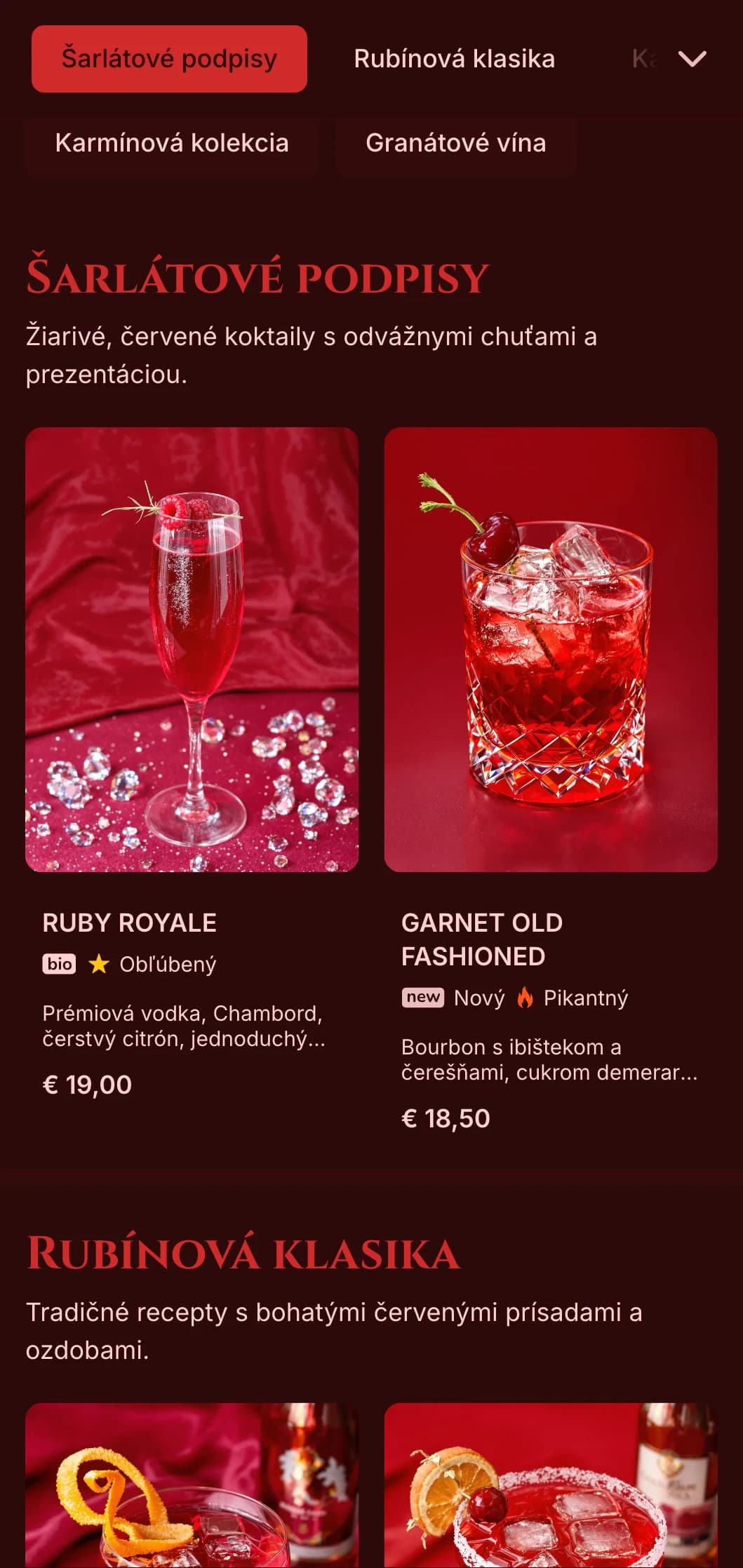 Sýtočervený dizajn s bohatými textúrami pre vášnivé vinárne a koktailové bary.