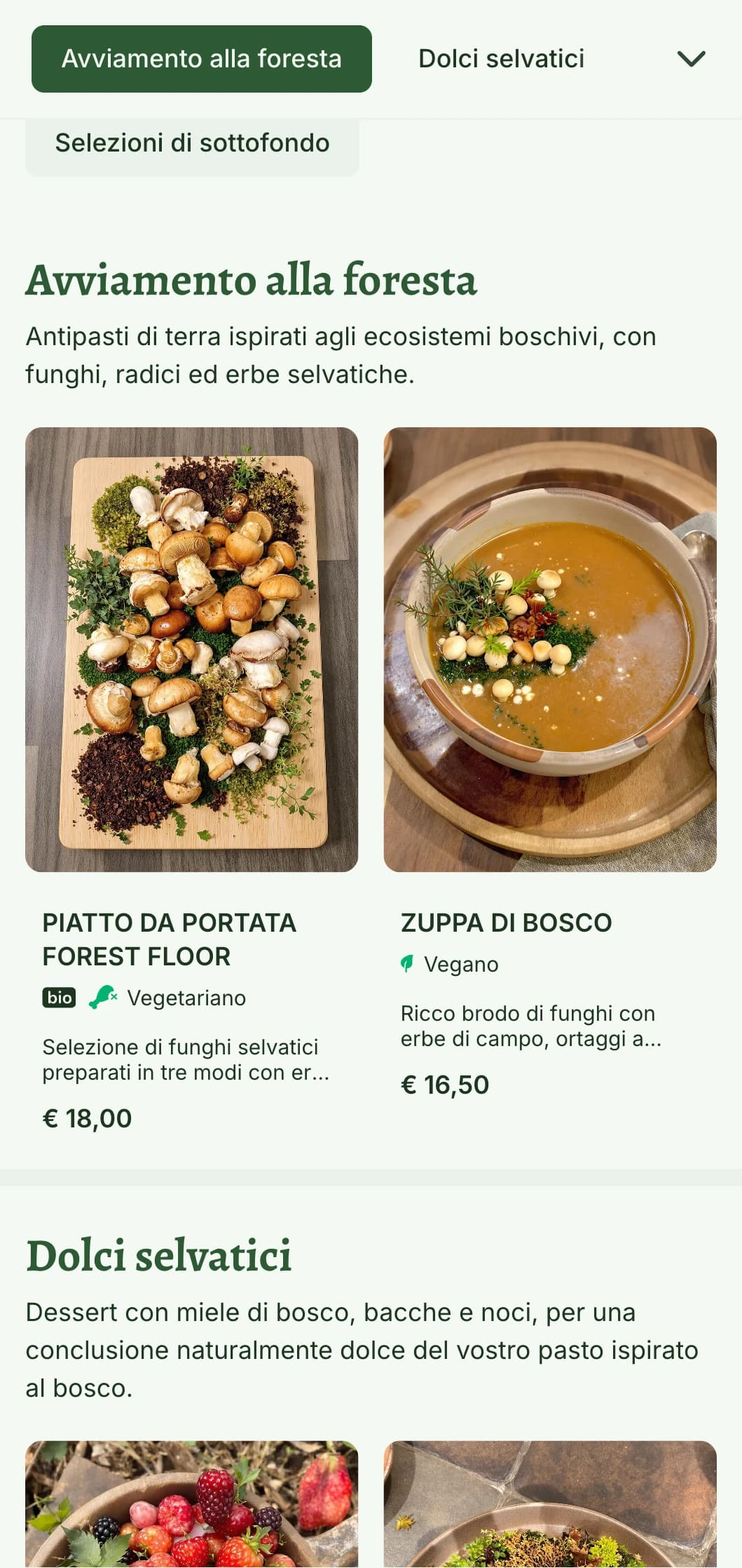 Menu per il pranzo di ispirazione mistica e forestale, con elementi boschivi e texture naturali, ideale per ristoranti in ambienti boschivi o con temi forestali.