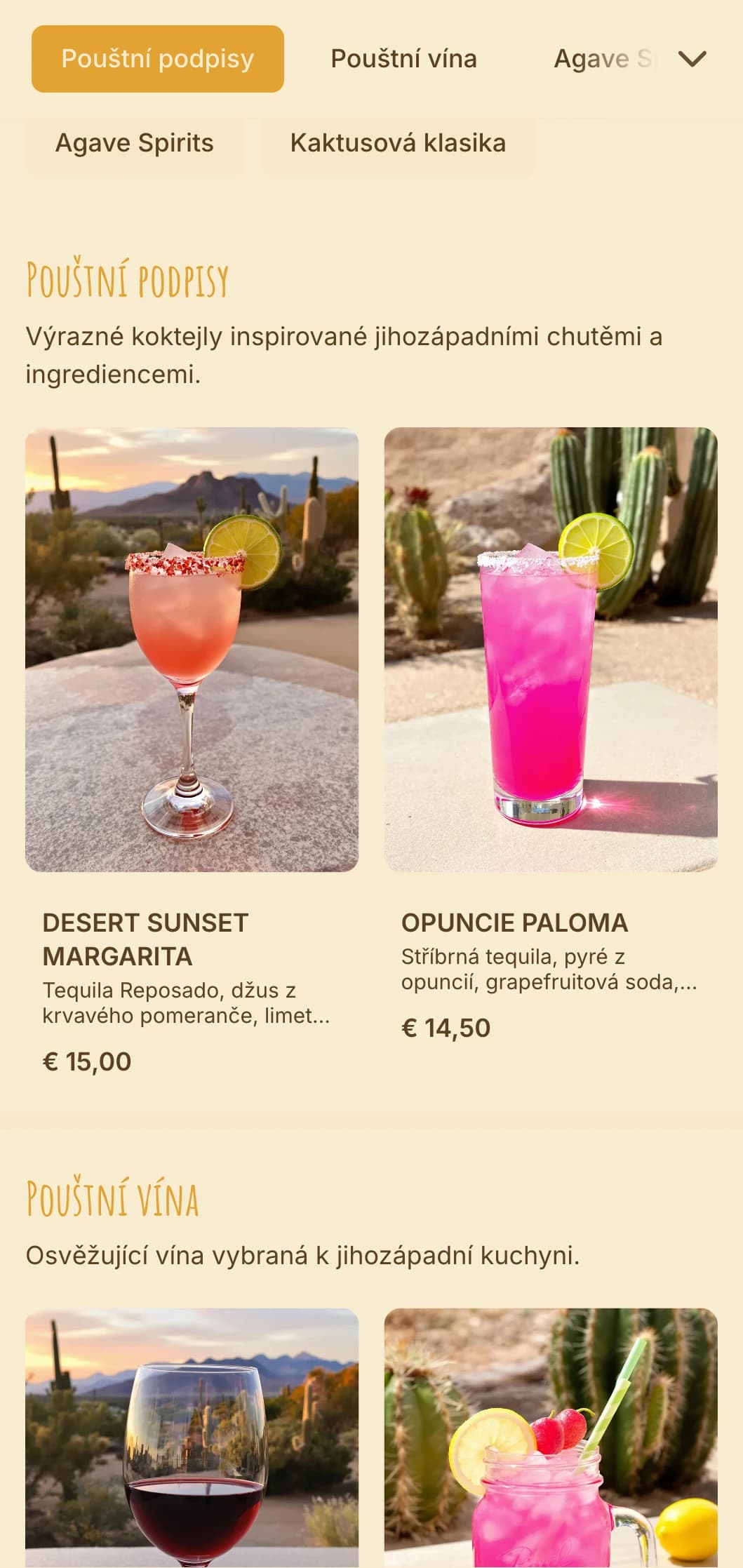 Teplý oranžový a červený design inspirovaný pouštními západy slunce pro jihozápadní bary.