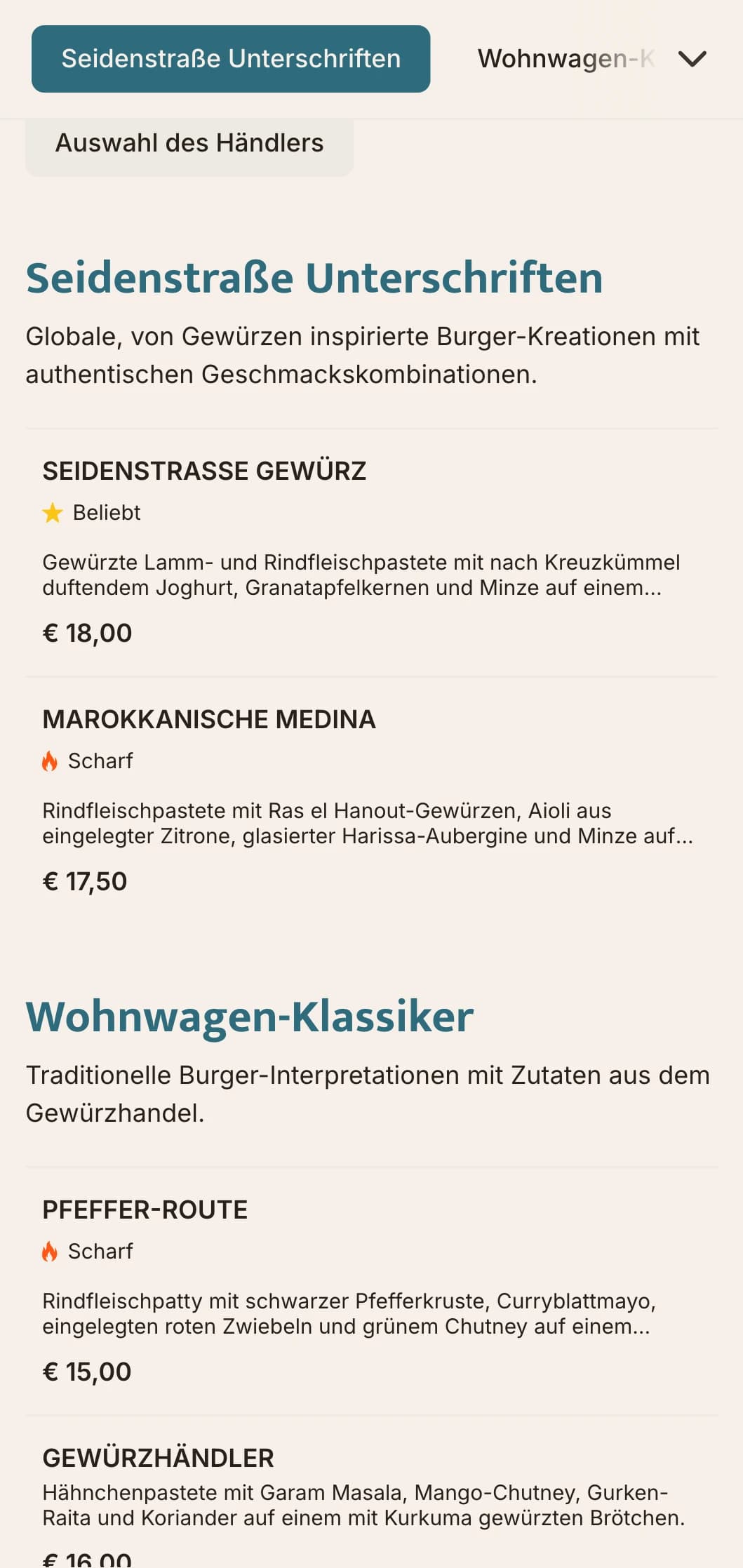 Vom Gewürzhandel inspiriertes Burgermenü mit globalen Geschmacksprofilen und historischen Bezügen.