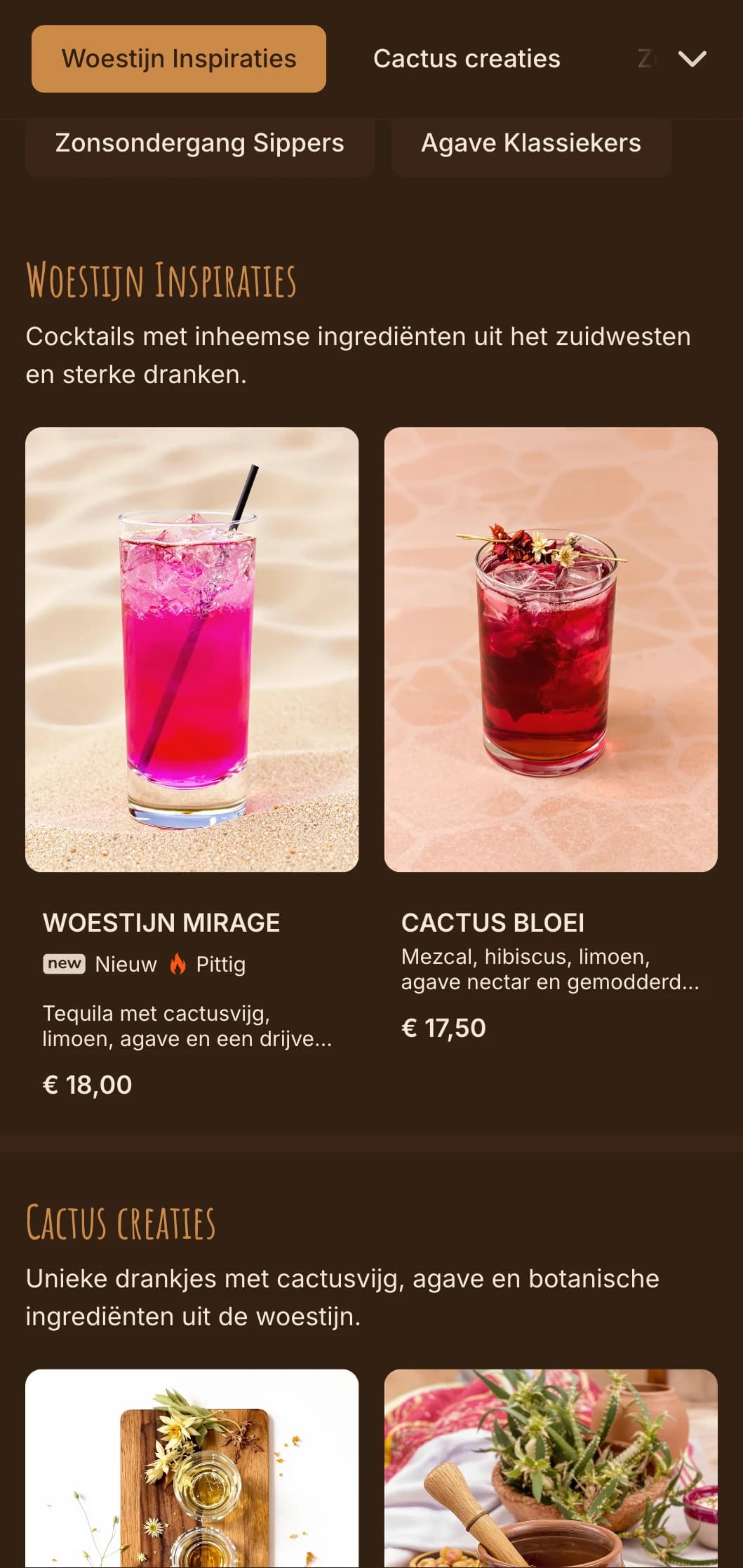 Warm woestijngeïnspireerd palet met zuidwestelijke motieven voor tequila- en mezcalbars.