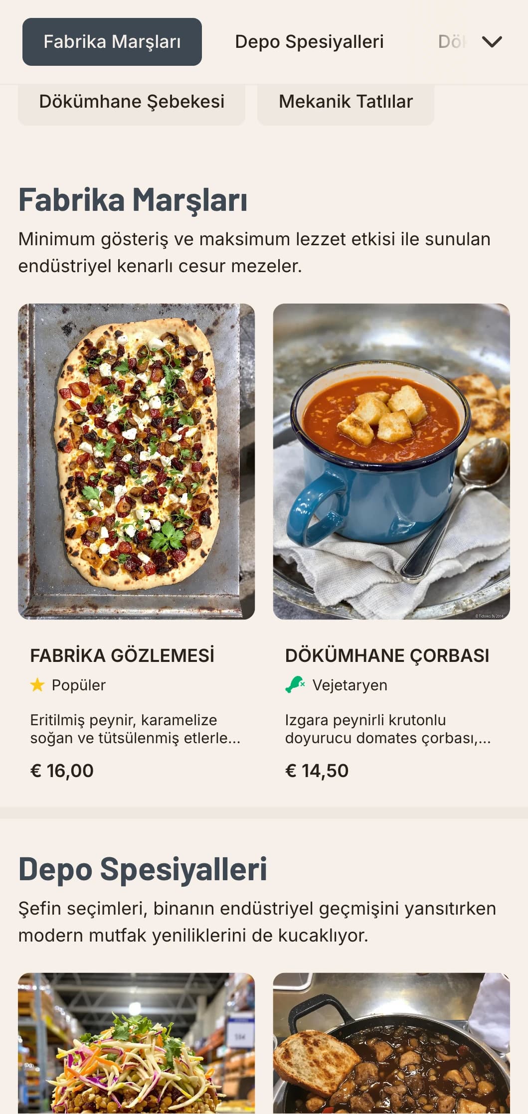 Endüstriyel estetiğe ve cesur tipografiye sahip, dönüştürülmüş depo restoranlar ve kentsel-şık lokantalar için uygun, ham, kentsel öğle yemeği menüsü tasarımı.