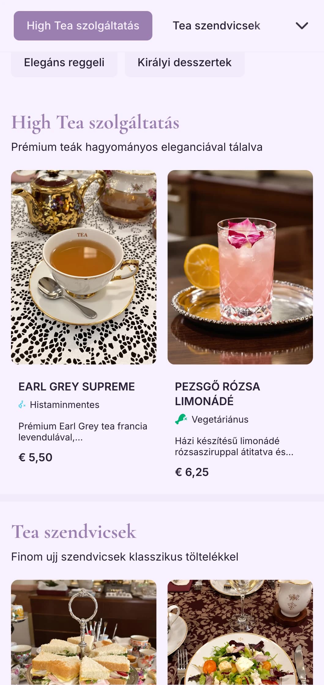 Kifinomult lila design előkelő teaszervizek és elegáns cukrászdák számára.