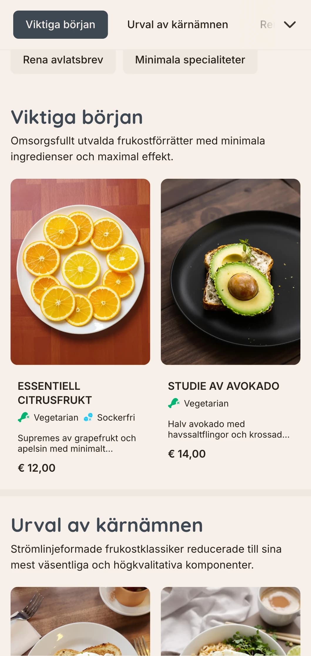 Rena, diskreta frukostalternativ med exakta uppläggningar och viktiga ingredienser för den kräsne minimalisten.