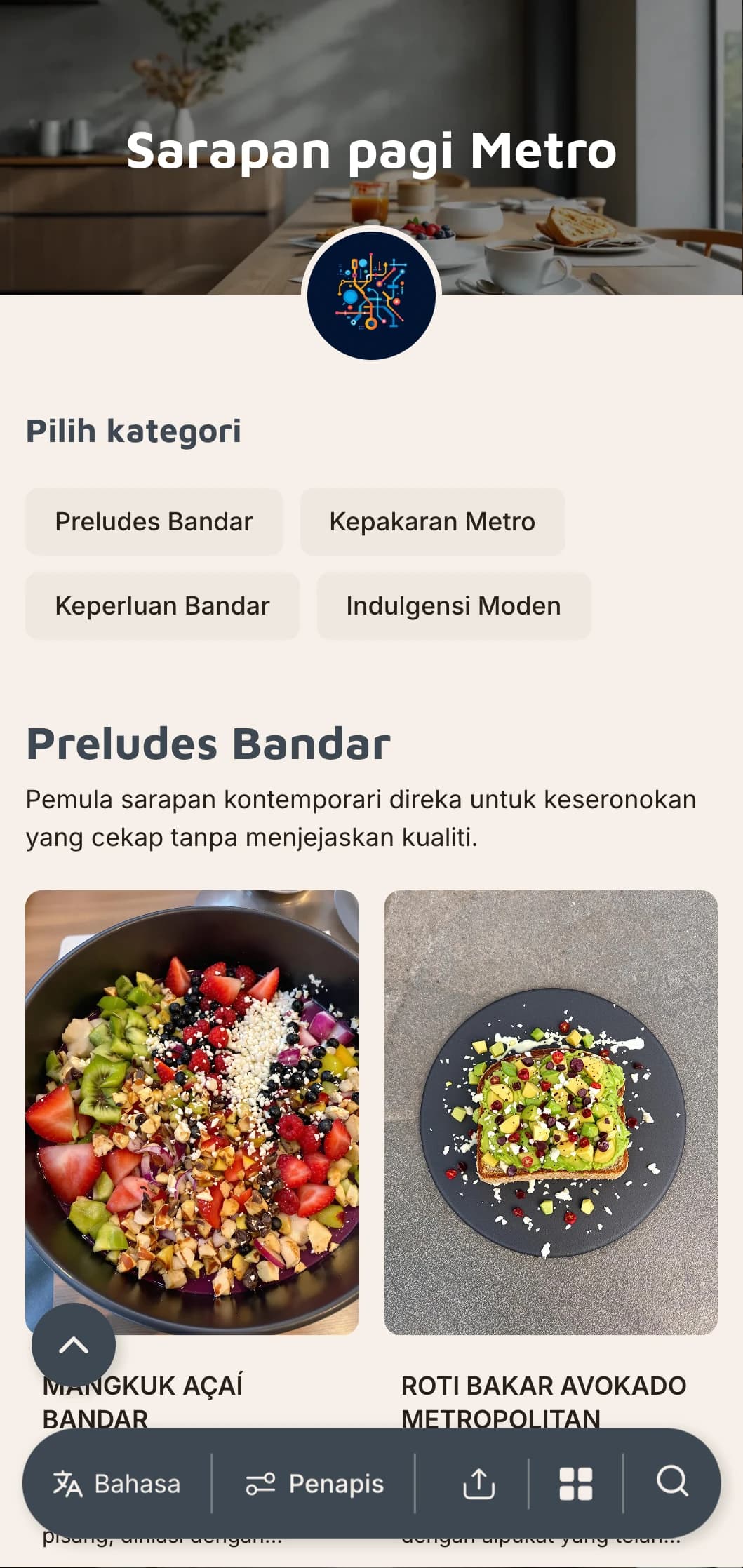 Hidangan pagi berinspirasikan bandar dengan pengaruh antarabangsa dan persembahan kontemporari untuk restoran kosmopolitan.