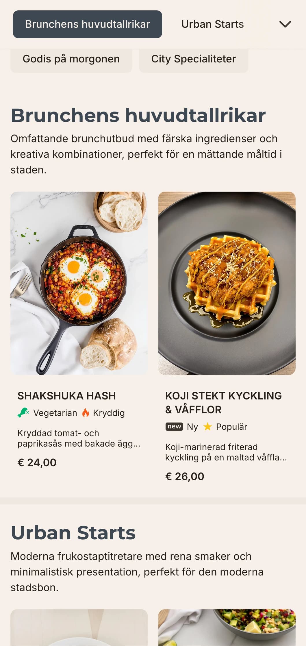 Minimalistisk brunchmall med rena linjer och modern typografi, perfekt för moderna urbana kaféer med en industriell estetik.