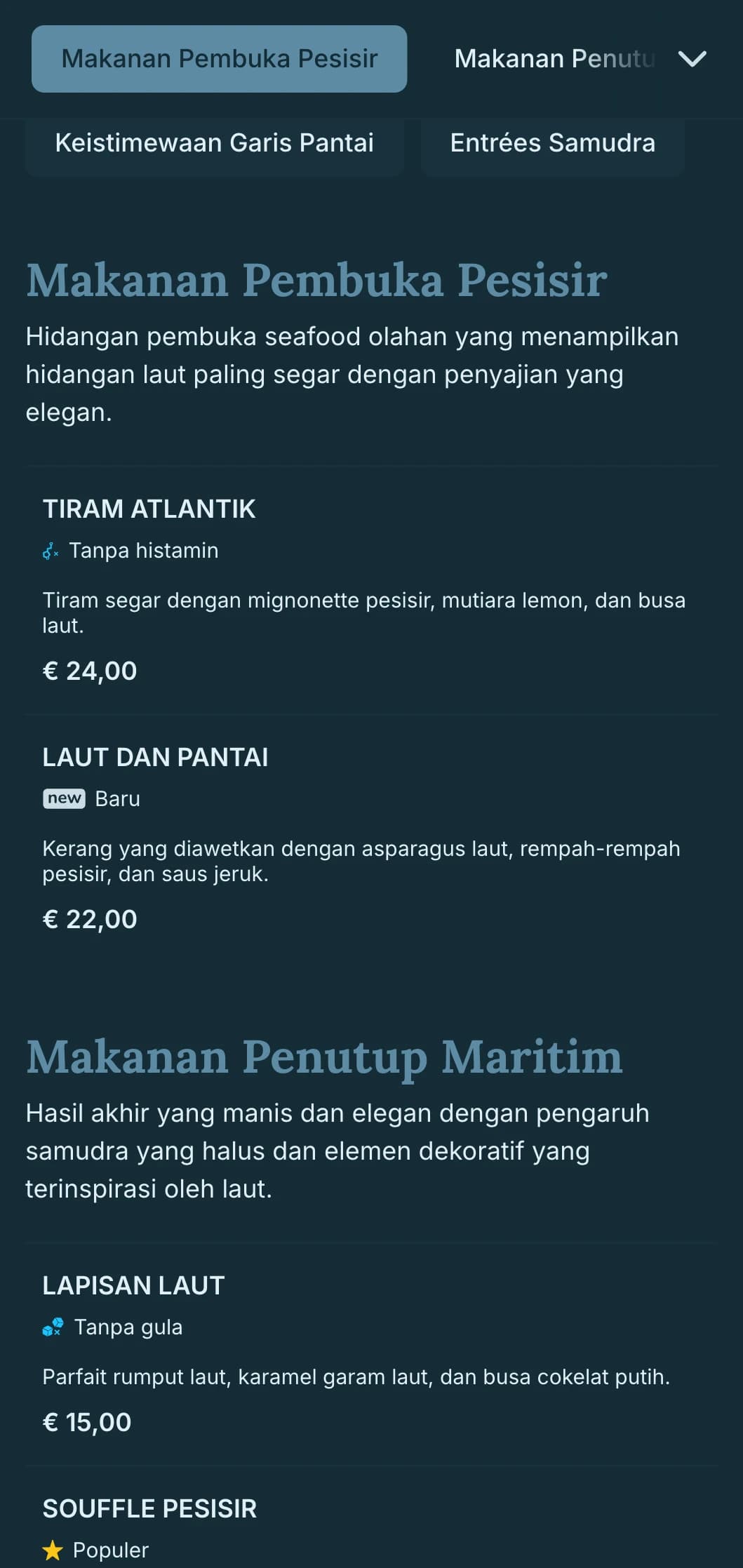 Keanggunan pesisir yang canggih memadukan pengaruh bahari dengan estetika bersantap yang mewah.