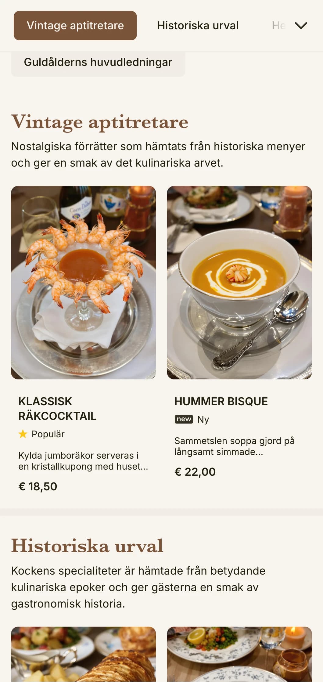 Nostalgisk, guldåldersinspirerad lunchmenydesign med historiska referenser och raffinerade detaljer, lämplig för historiska restauranger med rika traditioner.