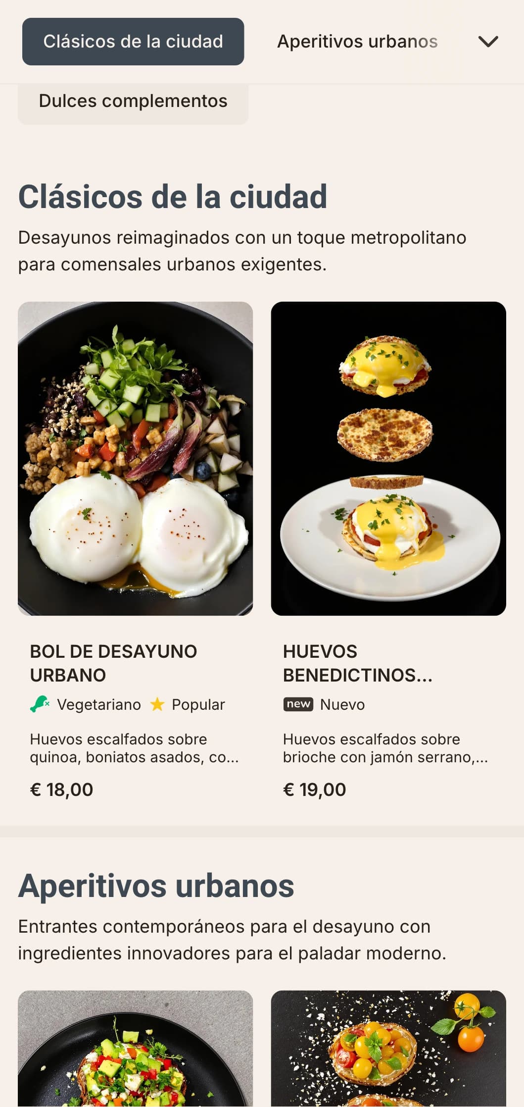 Desayunos elegantes y contemporáneos para el urbanita moderno, con una presentación minimalista e innovadoras combinaciones de sabores.