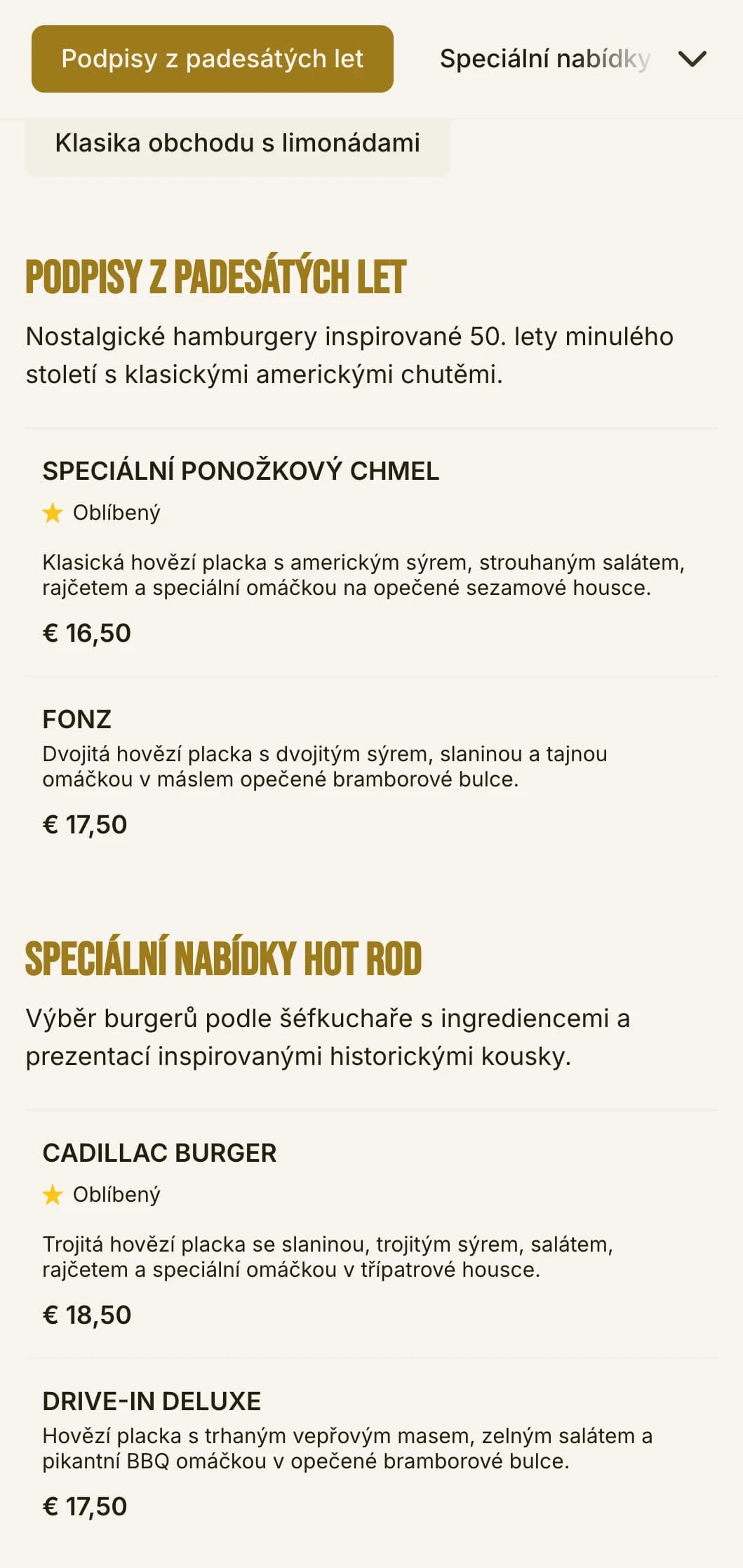 Obchod s hamburgery inspirovaný 50. lety se šachovnicovými vzory a nostalgickými prvky obchodu s limonádami.