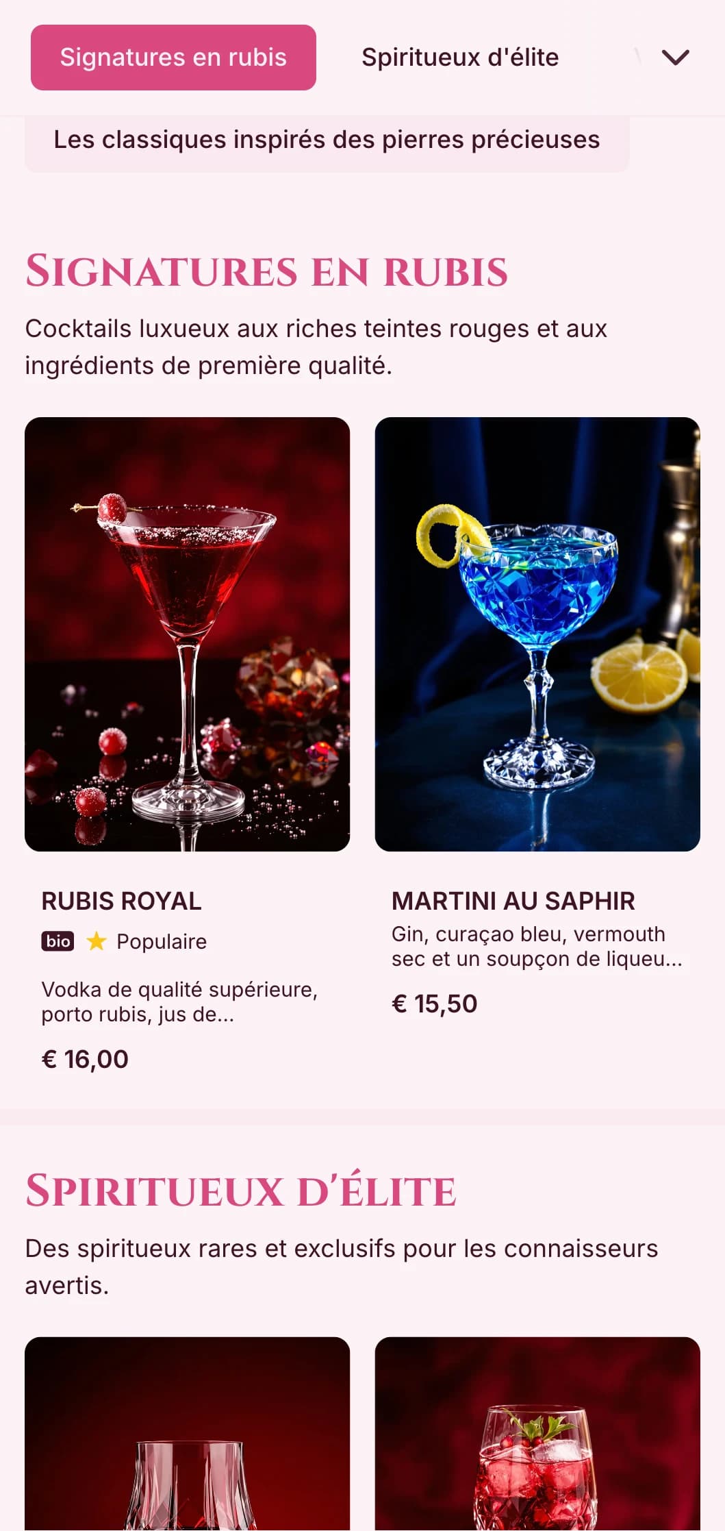 Design rouge riche avec des éléments inspirés des pierres précieuses pour les bars à vins et à cocktails haut de gamme.