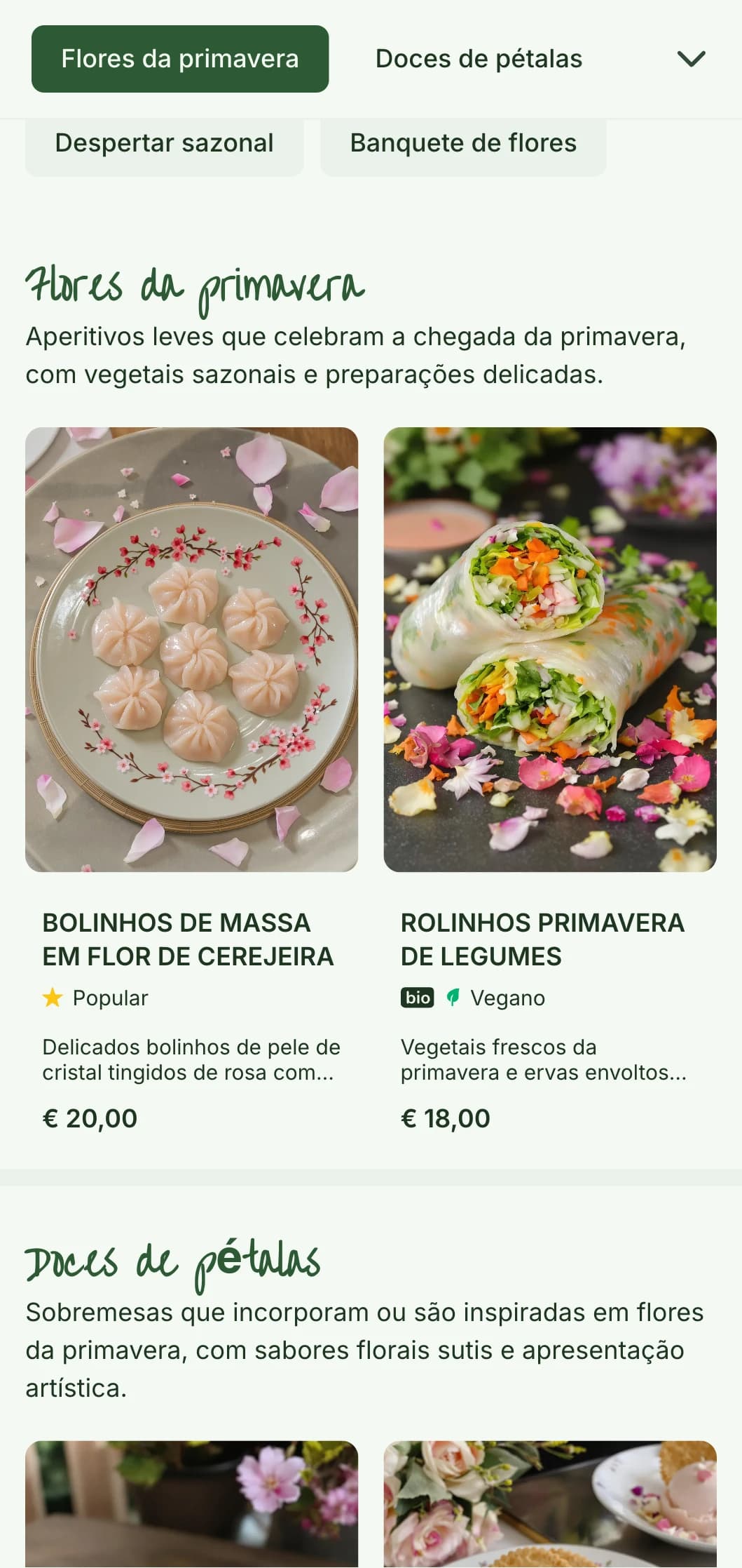 Design fresco do cardápio chinês inspirado nas flores de cerejeira e ameixa, com padrões delicados para as ofertas sazonais da primavera.