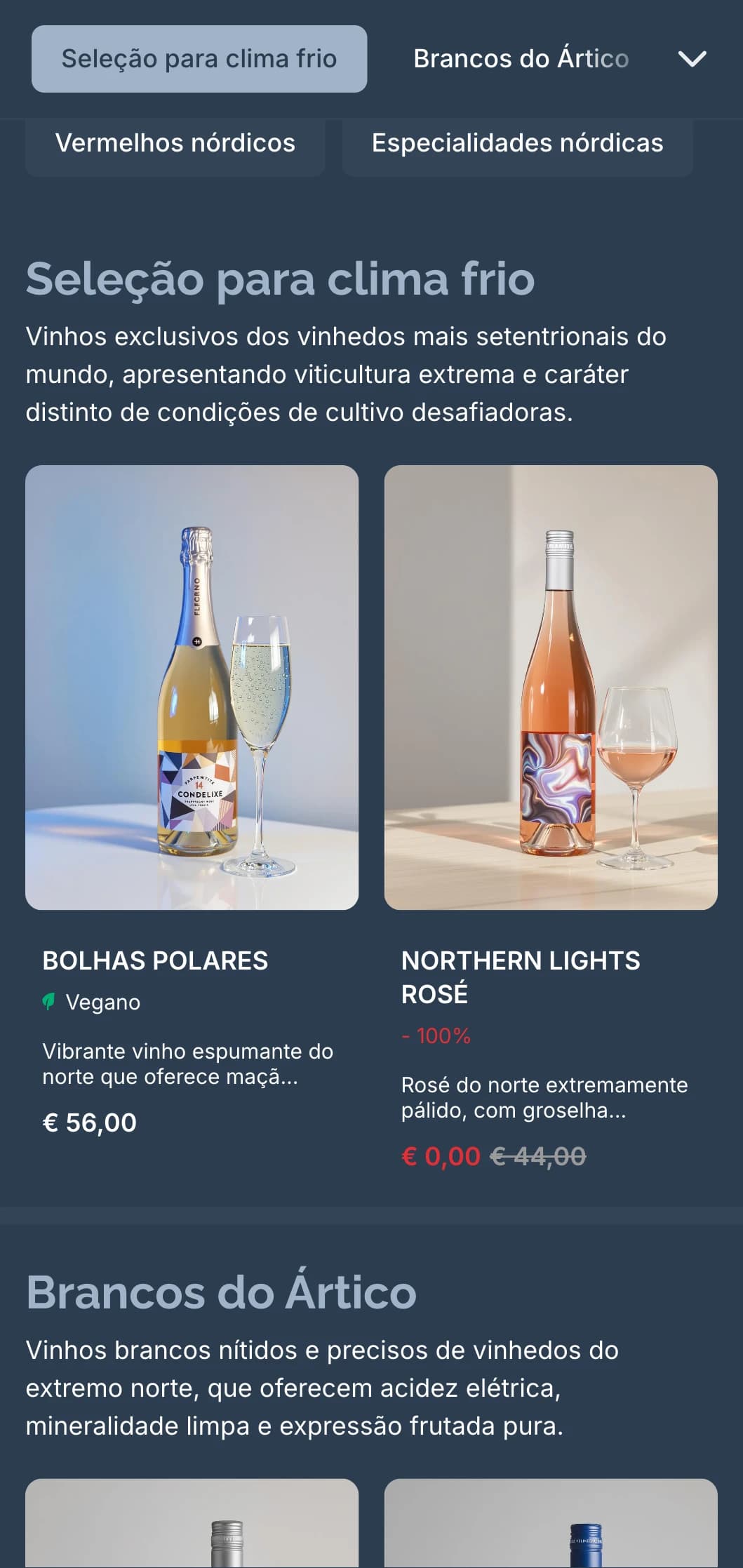 Modelo de carta de vinhos de inspiração escandinava com tons azuis frios e design minimalista, ideal para restaurantes nórdicos contemporâneos e bares de vinho internacionais.