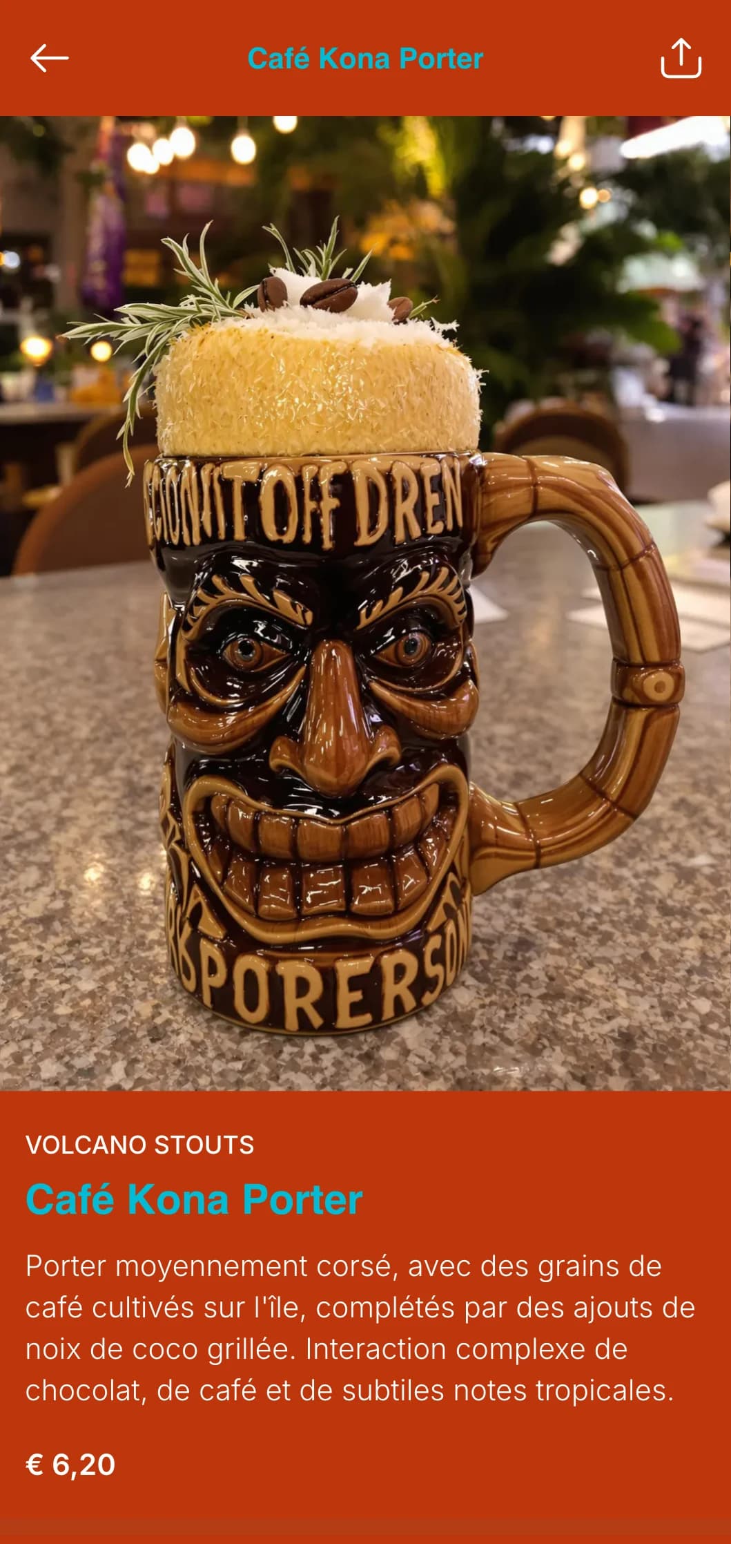 Design ludique et exotique inspiré de la culture tiki polynésienne, avec des éléments tropicaux et des couleurs vives pour les bars à bière sur le thème des îles.