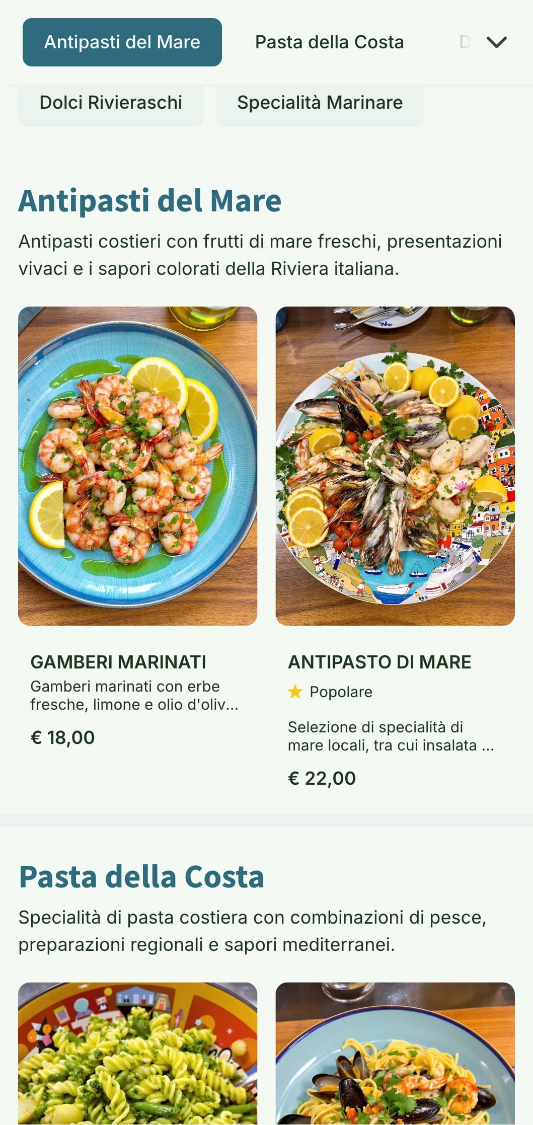 Un design vivace ispirato ai colorati villaggi di pescatori delle Cinque Terre e alla cucina italiana costiera.