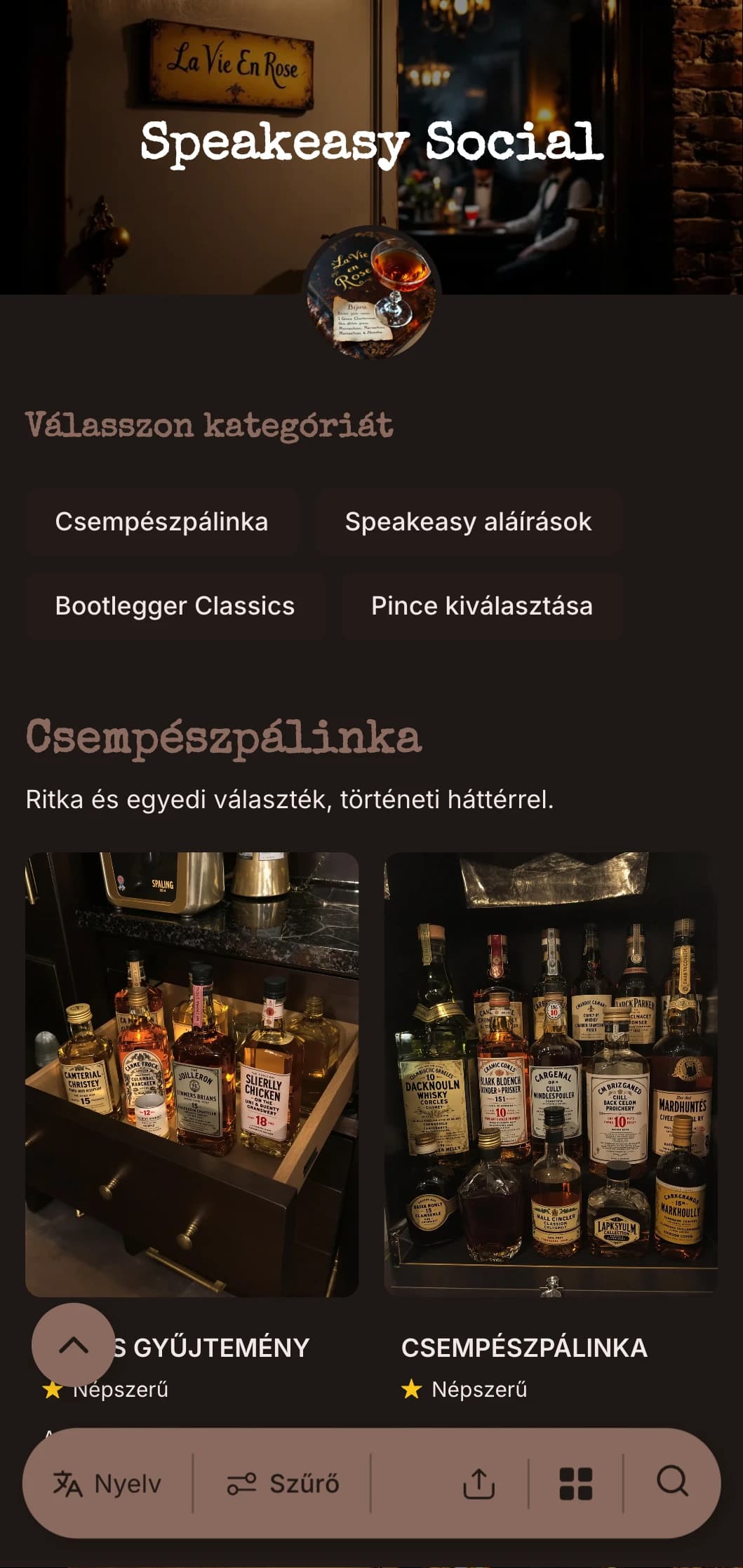 Sötét, titokzatos design vintage írógép elemekkel rejtett koktélbárokhoz.
