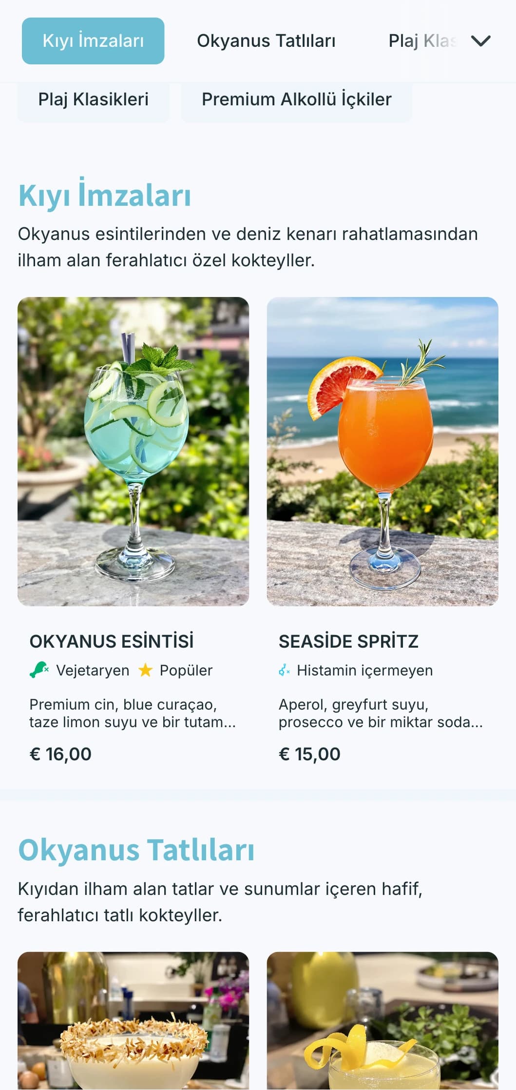 Açık mavi tonları ve havadar tipografisiyle deniz kıyısındaki barlar ve plaj kulüpleri için taze, kıyıdan ilham alan bir tasarım.