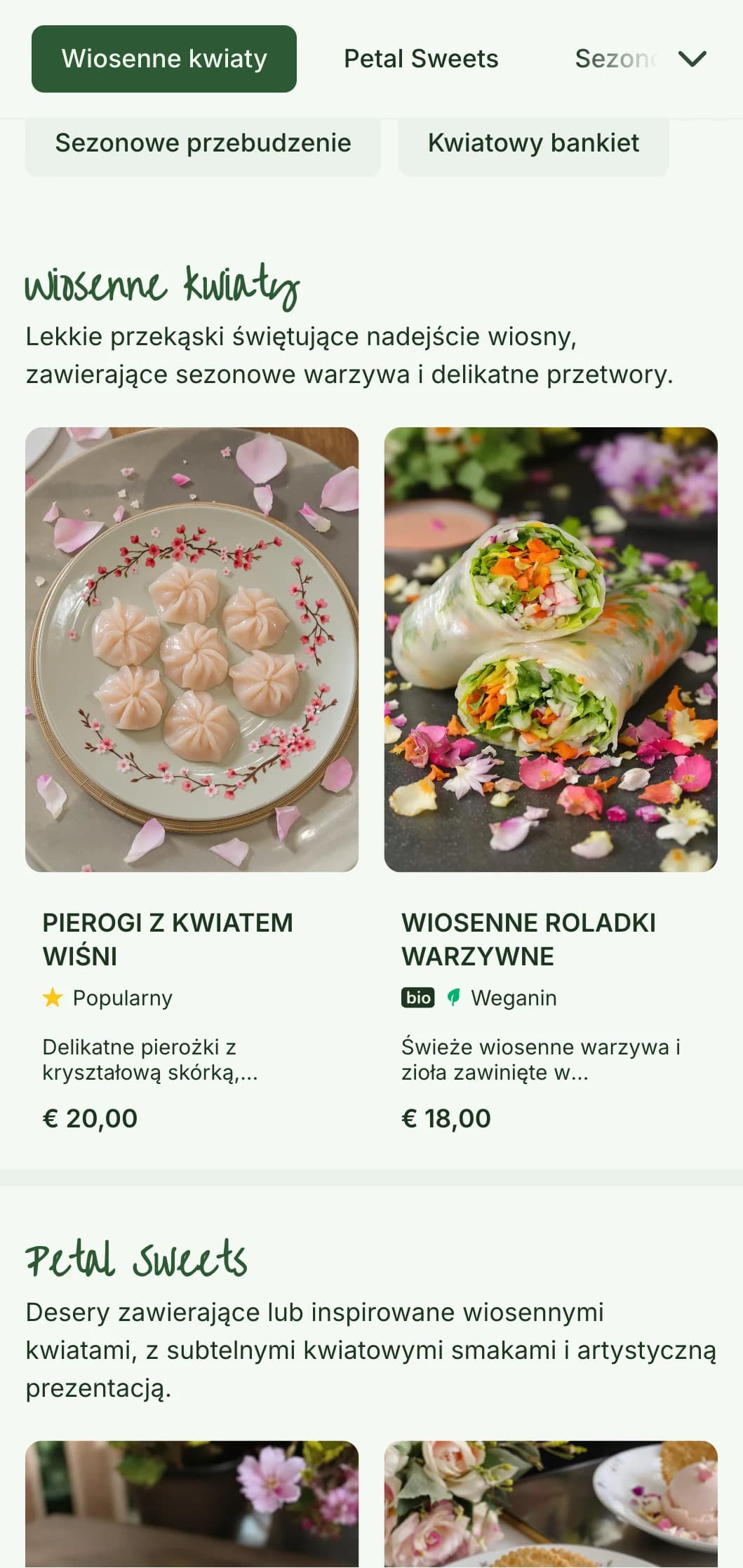 Świeże chińskie menu inspirowane kwiatami wiśni i śliwy, z delikatnymi wzorami sezonowych ofert wiosennych.