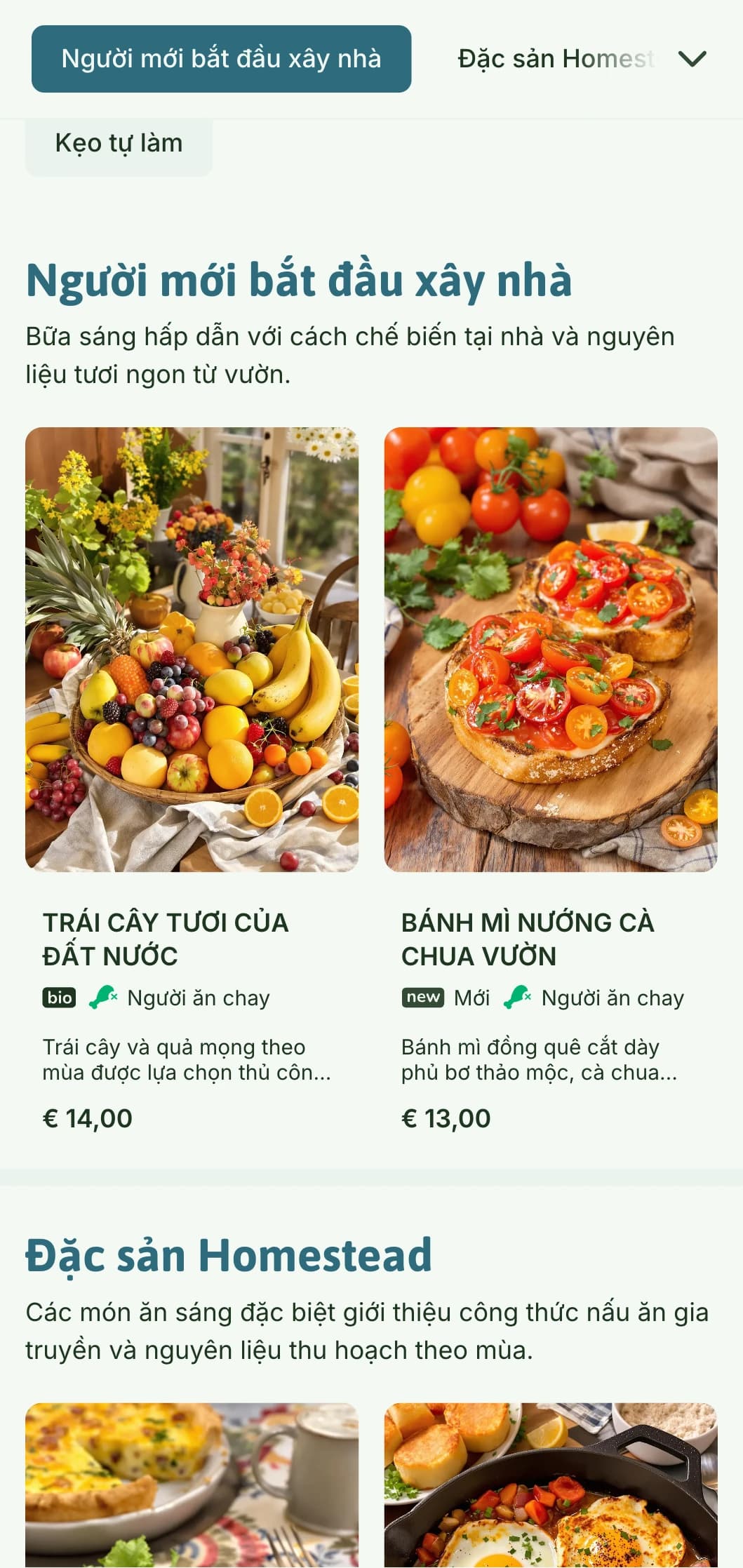 Bữa sáng theo phong cách gia đình với các nguyên liệu tươi ngon của vùng quê và cách trình bày hấp dẫn mang đến trải nghiệm bữa sáng ấm cúng.