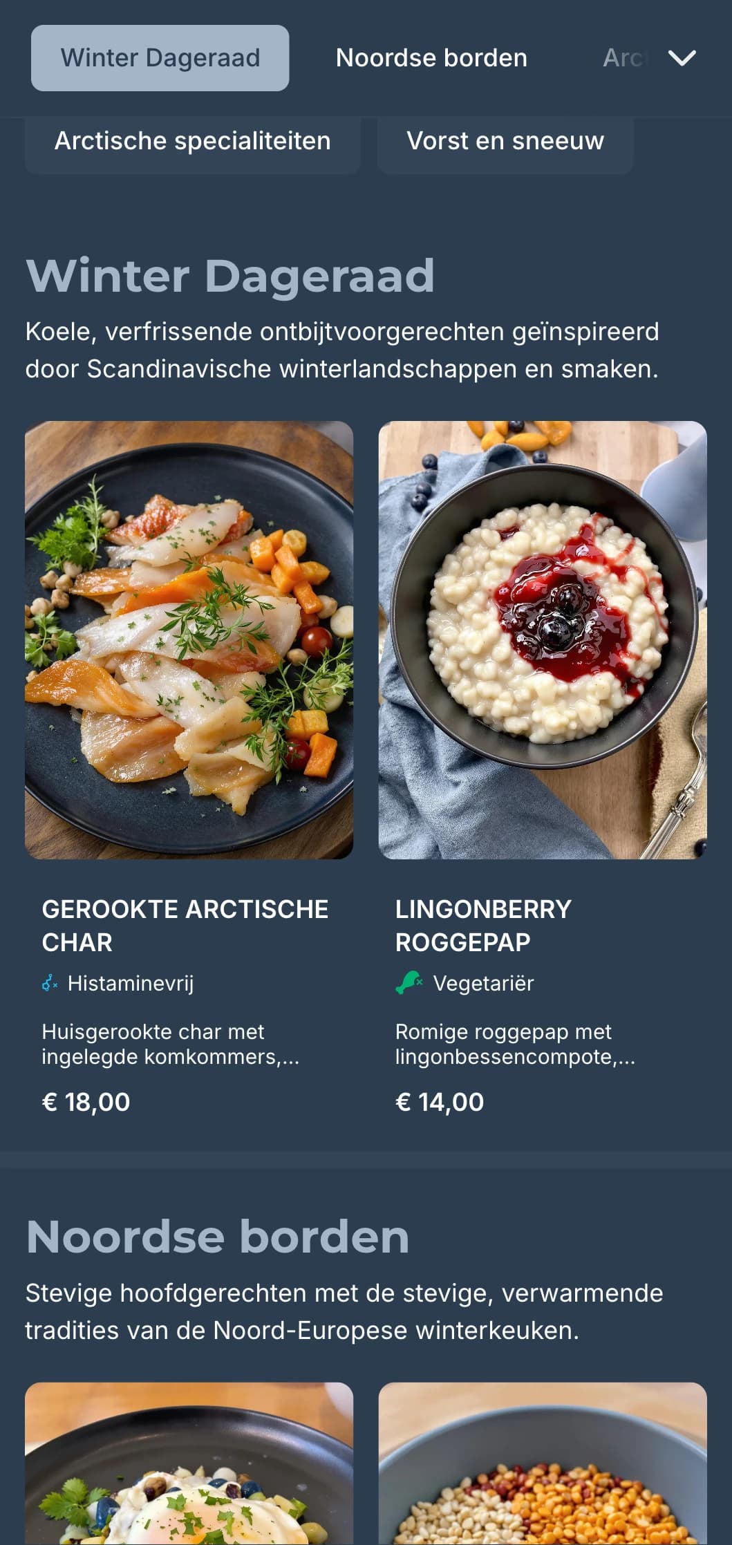 Diepblauwe sjabloon met koele accenten, geïnspireerd door Scandinavische winteresthetiek voor eigentijdse cafés.
