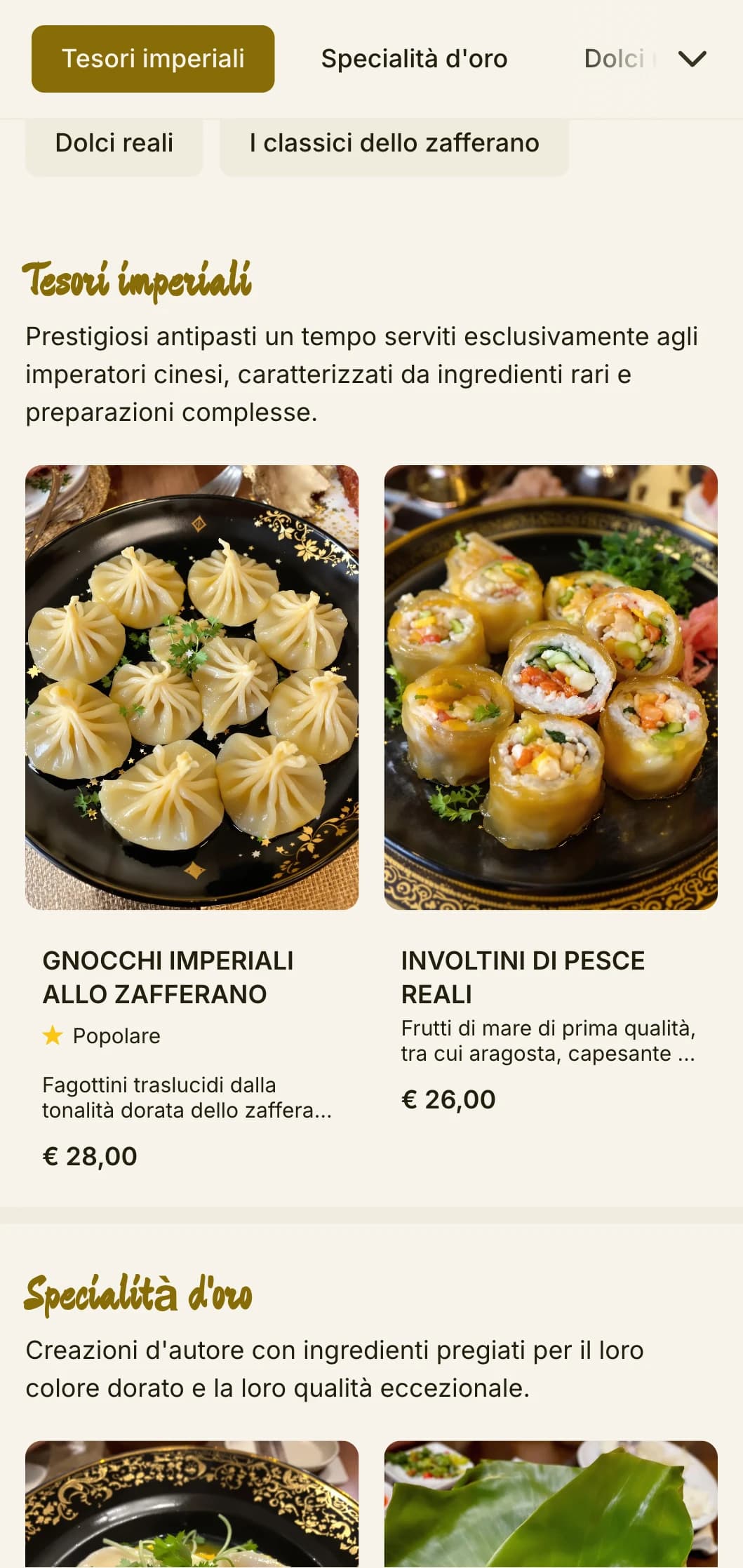 Il design del menu cinese di lusso si ispira ai colori dello zafferano imperiale, con elementi ricchi di esperienze culinarie reali.