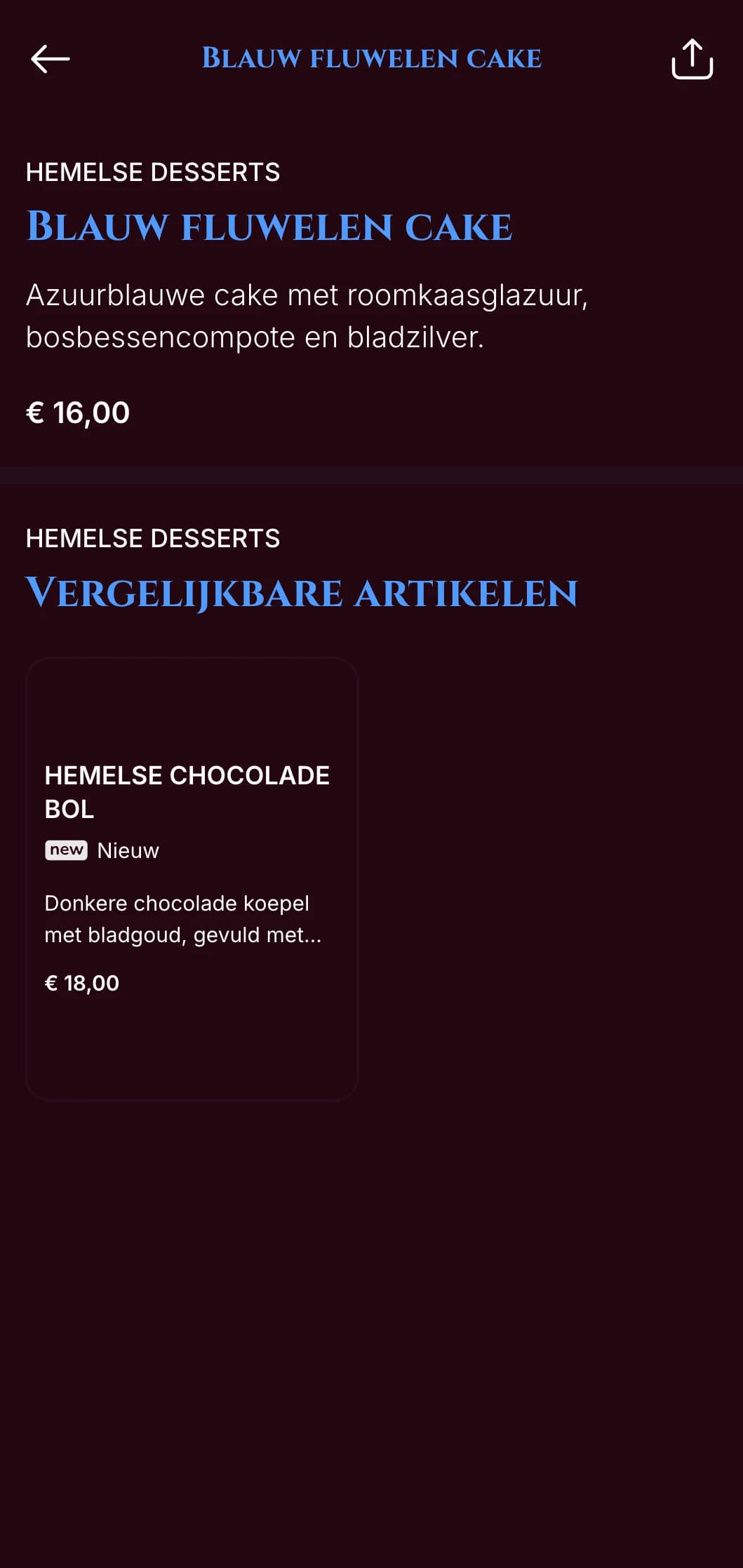Een dramatisch middernachtblauw dinermenu met gouden accenten, ontworpen voor eetgelegenheden met een luxe sfeer.