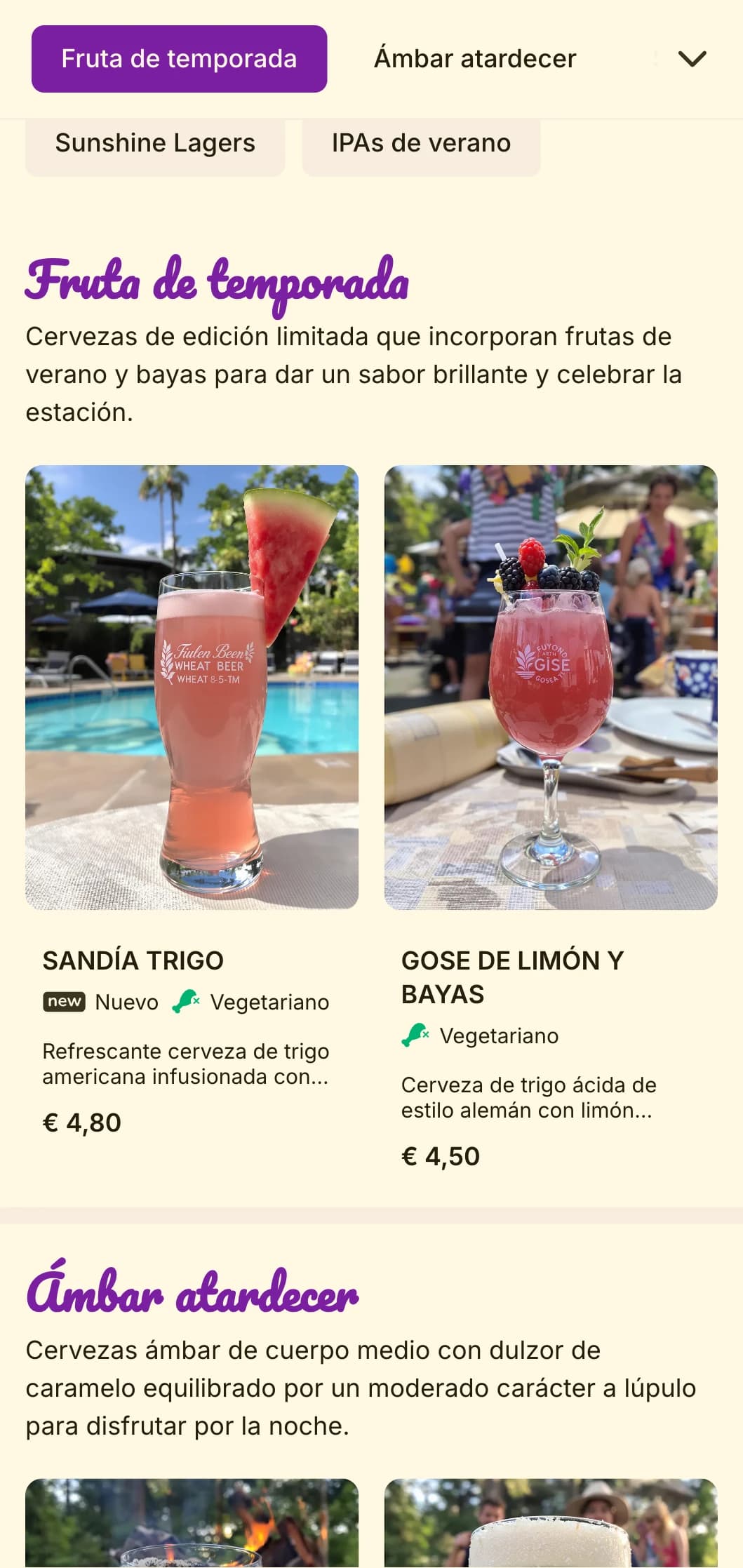 Diseño luminoso y soleado con tonos dorados y acentos cálidos, perfecto para cervecerías de verano y ofertas de cerveza de temporada.