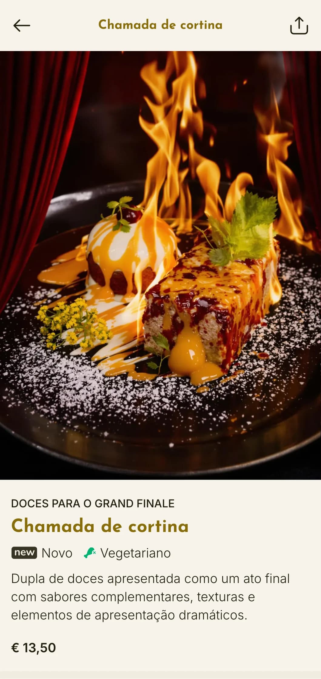Design de cardápio de almoço dramático, inspirado em teatro, com elementos de palco e layout performático, adequado para restaurantes próximos a teatros ou com temas de performance.