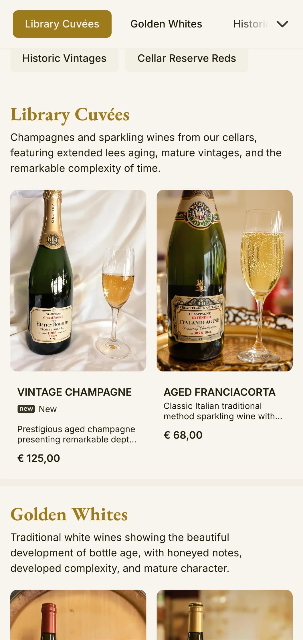Warmly traditional wine list template with amber accents and heritage elements, perfect for established wineries and classic fine dining experiences.
