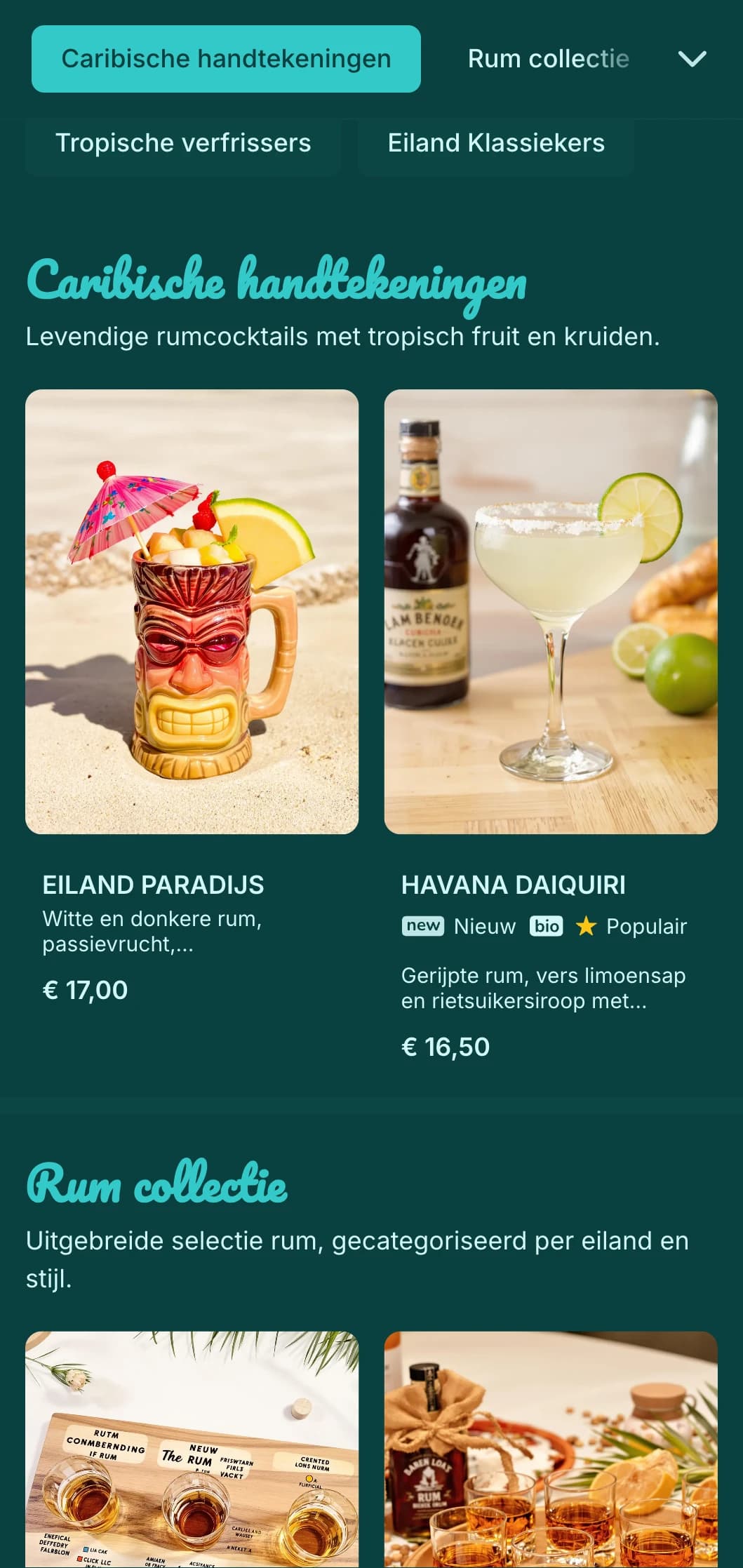 Helder turquoise ontwerp met feestelijke elementen voor rumgerichte strandbars.
